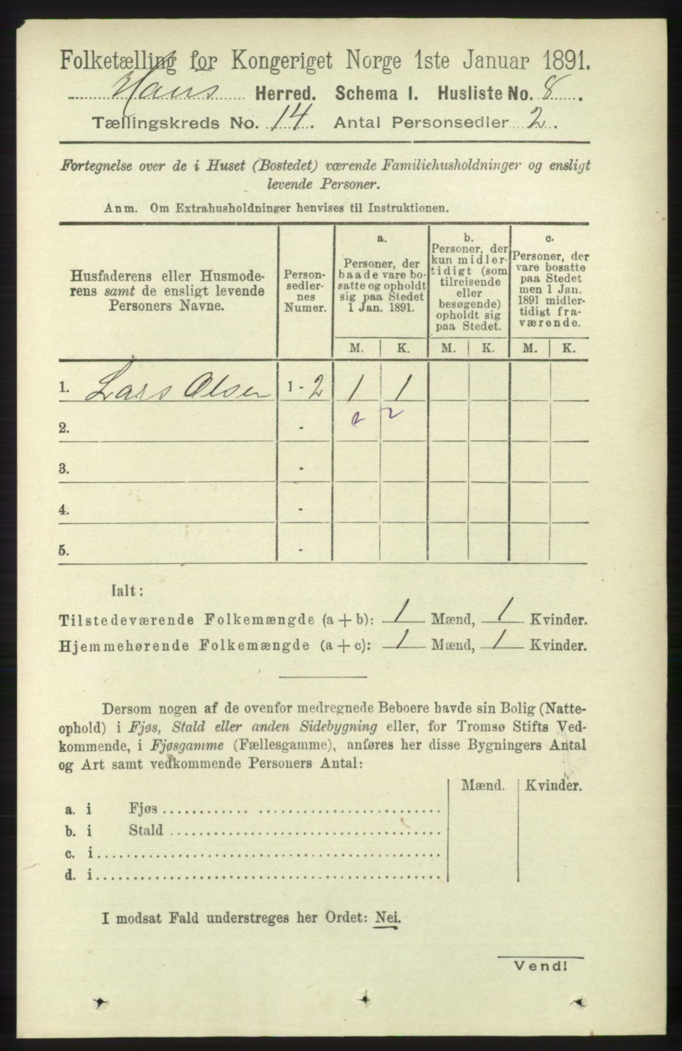 RA, 1891 census for 1250 Haus, 1891, p. 5816