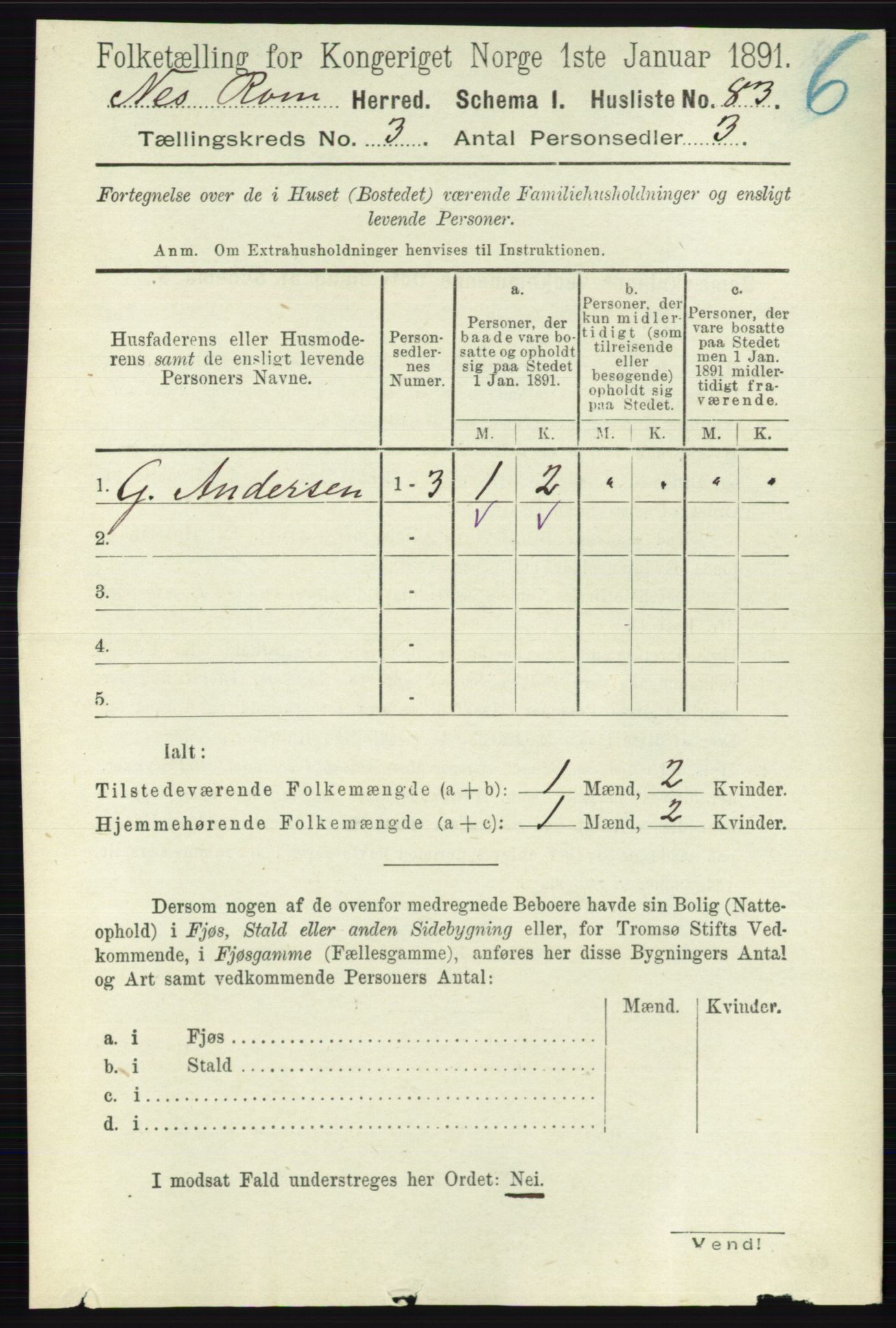 RA, 1891 census for 0236 Nes, 1891, p. 1573