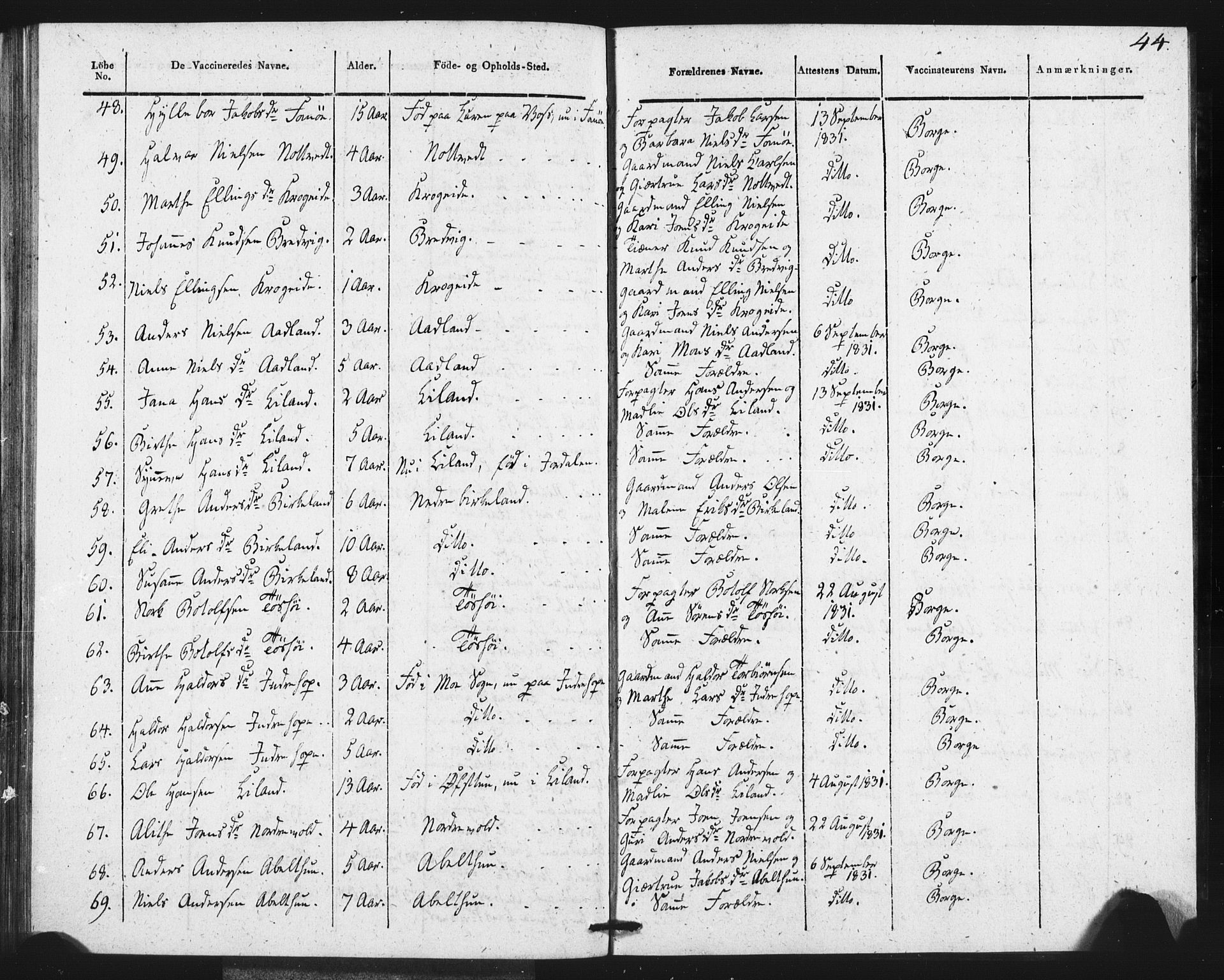 Fana Sokneprestembete, AV/SAB-A-75101/H/Haa/Haaa/L0013: Parish register (official) no. A 13, 1819-1833, p. 44