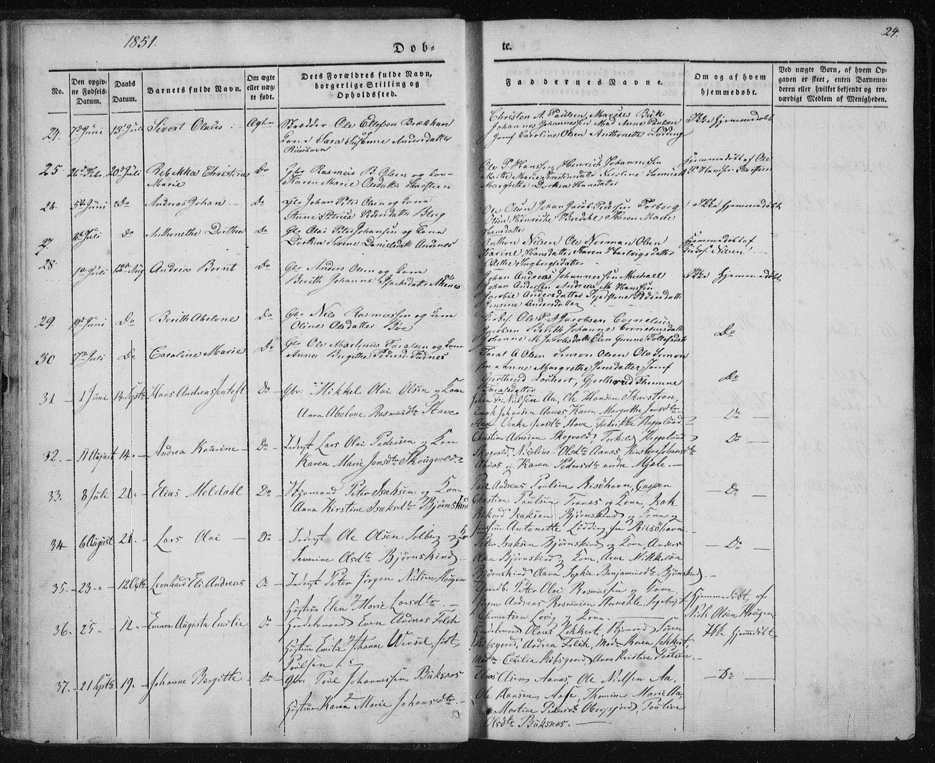 Ministerialprotokoller, klokkerbøker og fødselsregistre - Nordland, SAT/A-1459/897/L1396: Parish register (official) no. 897A04, 1842-1866, p. 24
