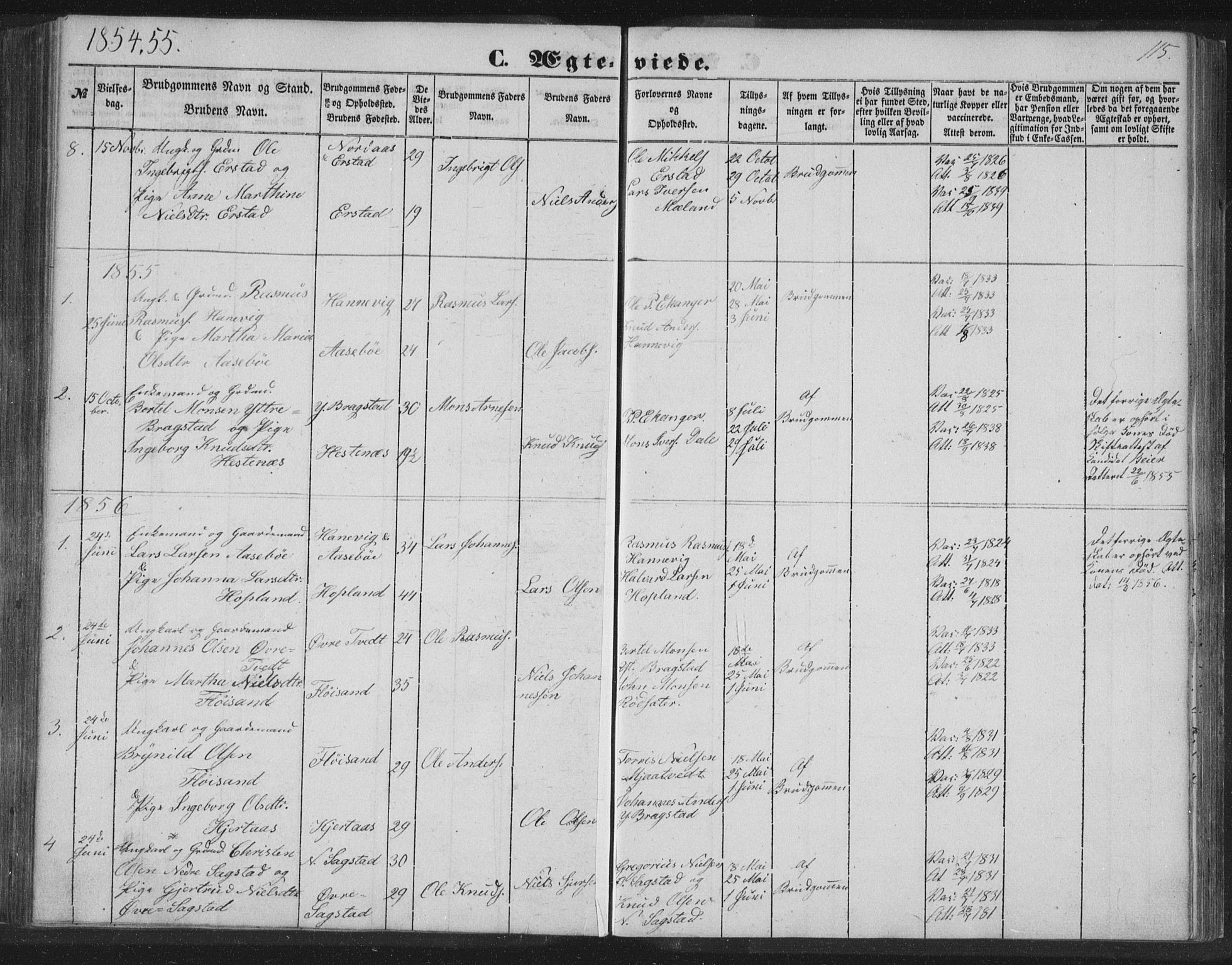 Alversund Sokneprestembete, SAB/A-73901/H/Ha/Hab: Parish register (copy) no. C 1, 1851-1866, p. 115