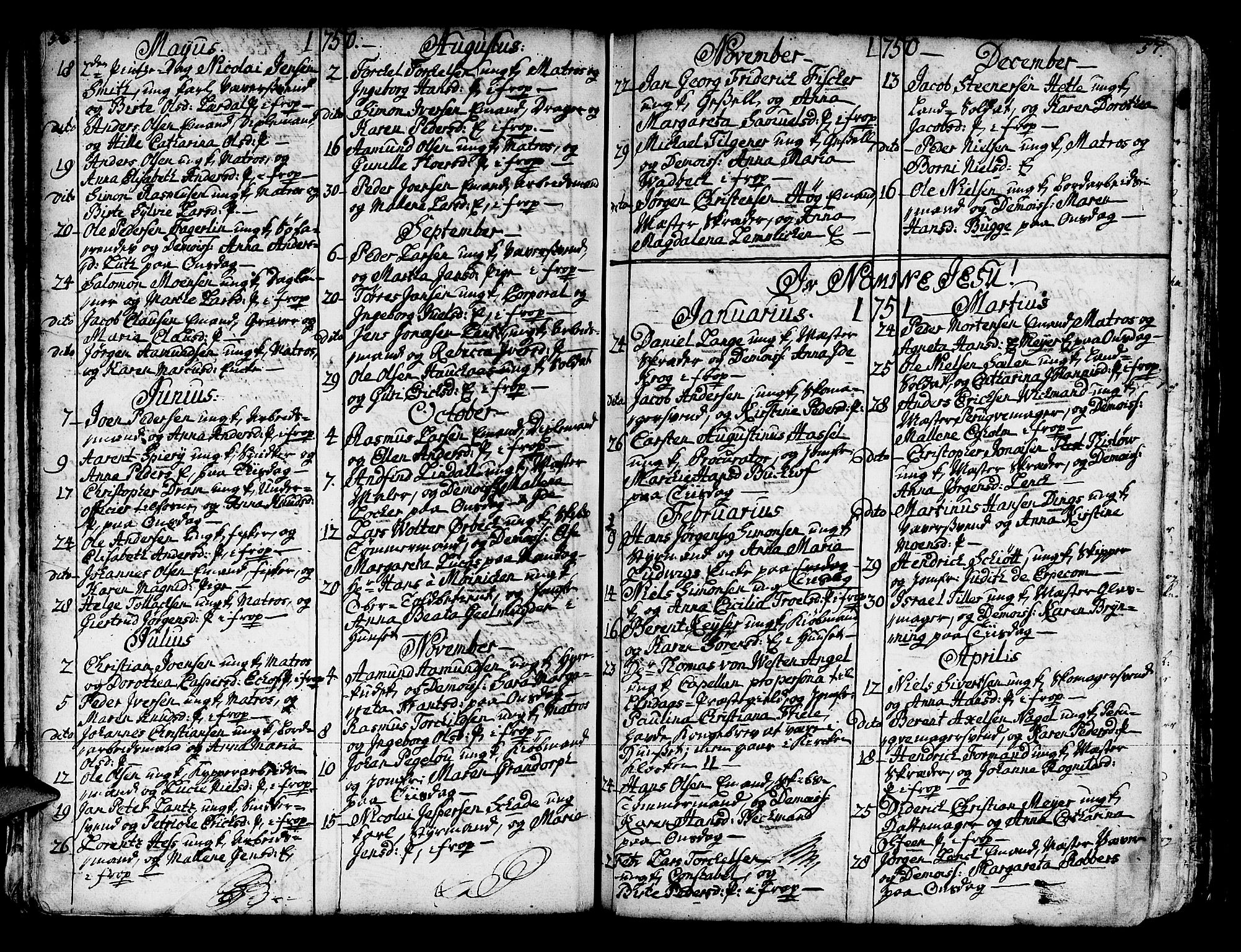 Domkirken sokneprestembete, AV/SAB-A-74801/H/Haa/L0007: Parish register (official) no. A 7, 1725-1826, p. 56-57