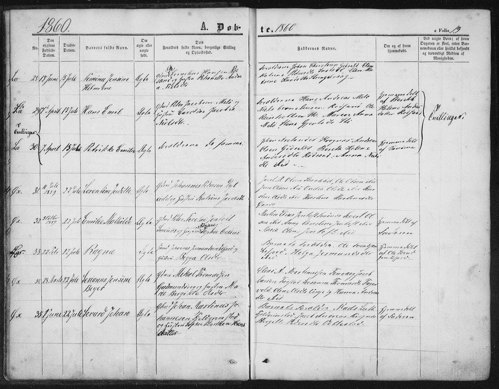 Ministerialprotokoller, klokkerbøker og fødselsregistre - Nordland, AV/SAT-A-1459/893/L1333: Parish register (official) no. 893A06, 1858-1866, p. 13