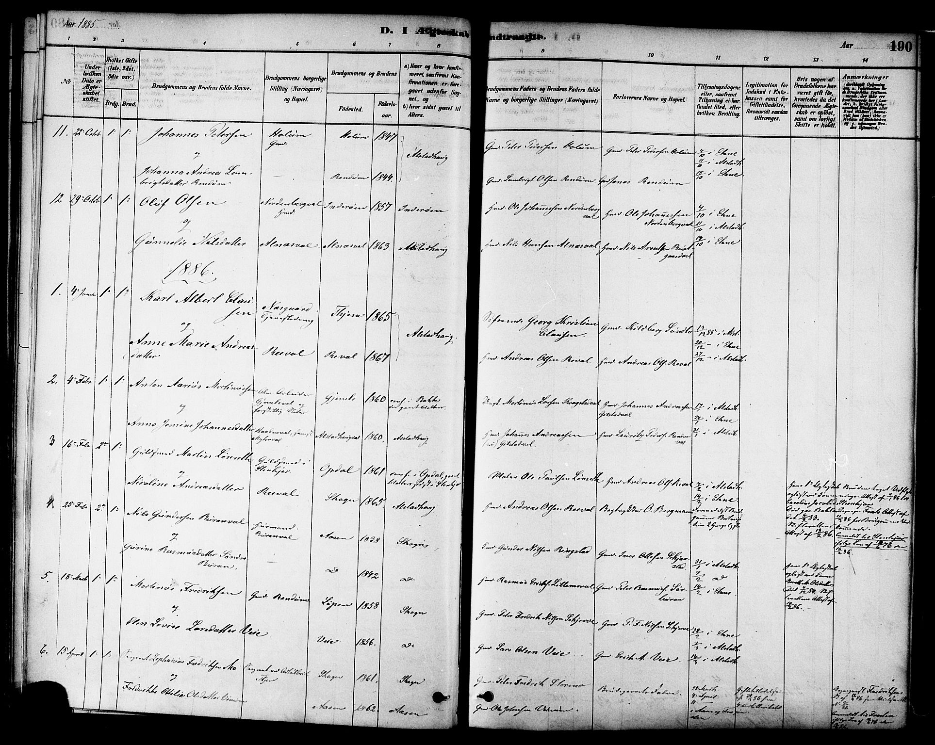 Ministerialprotokoller, klokkerbøker og fødselsregistre - Nord-Trøndelag, SAT/A-1458/717/L0159: Parish register (official) no. 717A09, 1878-1898, p. 190
