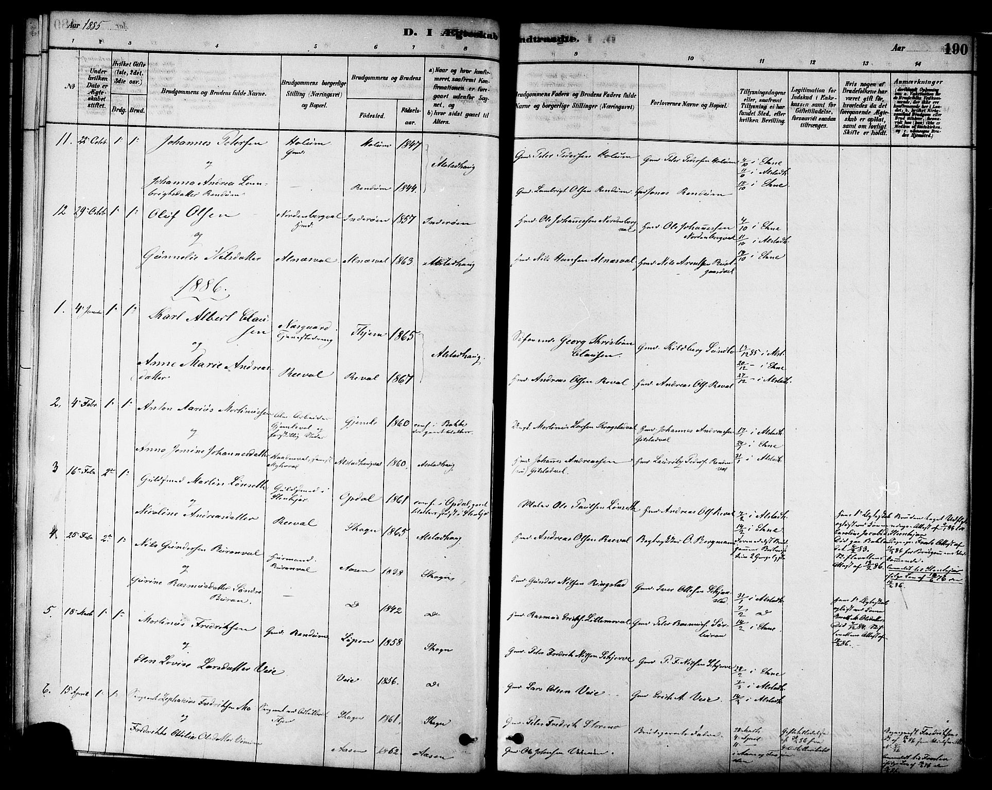 Ministerialprotokoller, klokkerbøker og fødselsregistre - Nord-Trøndelag, AV/SAT-A-1458/717/L0159: Parish register (official) no. 717A09, 1878-1898, p. 190