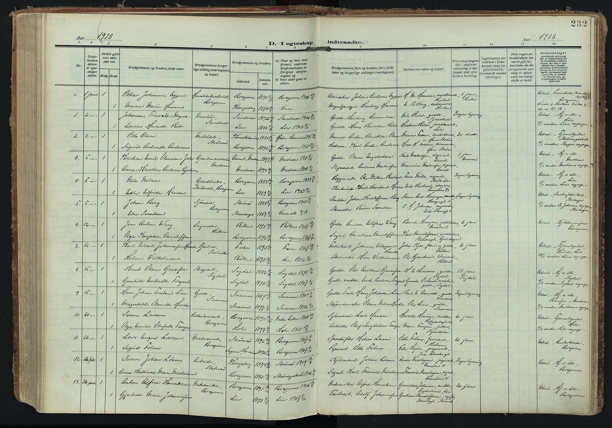 Bragernes kirkebøker, AV/SAKO-A-6/F/Fc/L0008: Parish register (official) no. III 8, 1909-1921, p. 232