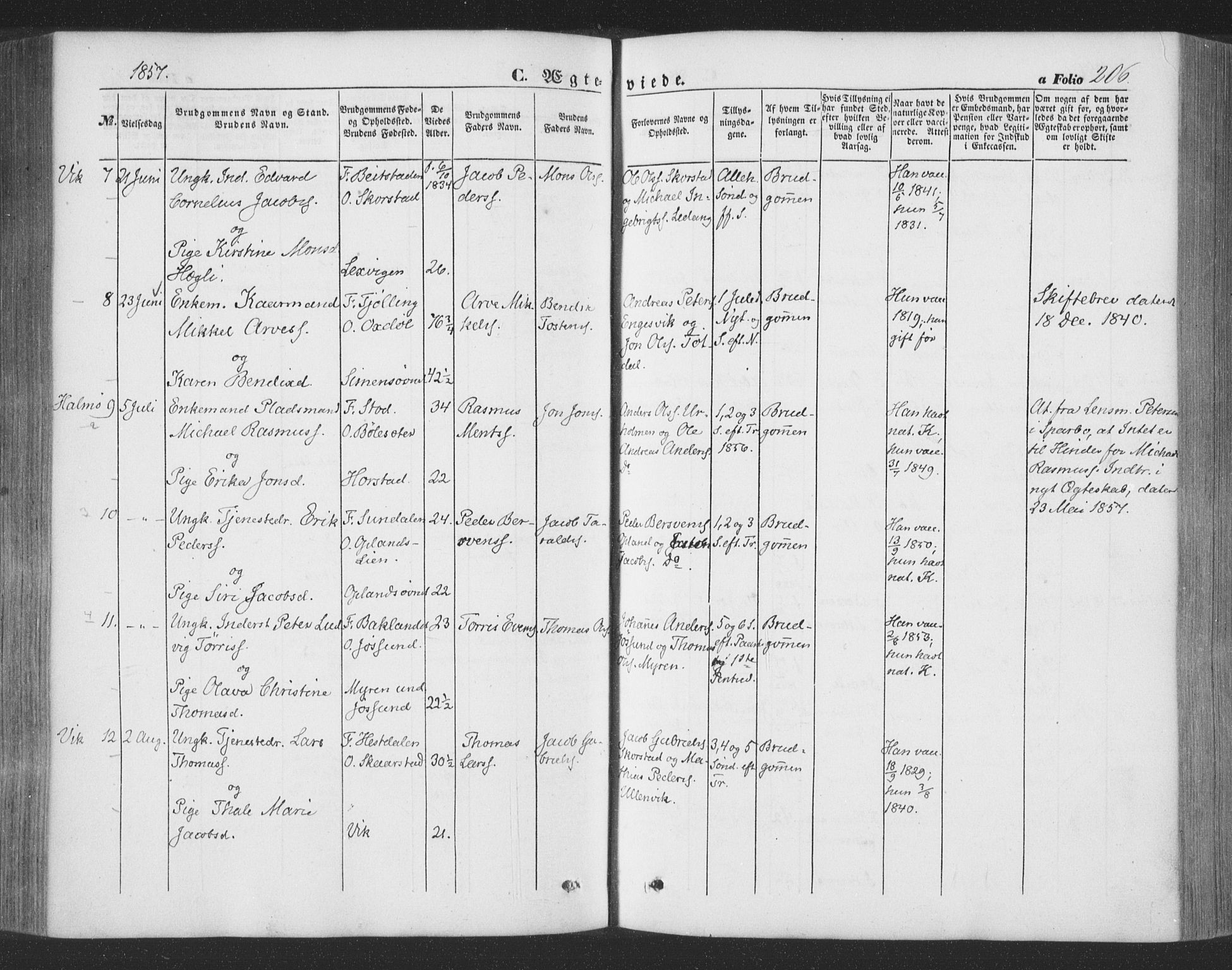 Ministerialprotokoller, klokkerbøker og fødselsregistre - Nord-Trøndelag, AV/SAT-A-1458/773/L0615: Parish register (official) no. 773A06, 1857-1870, p. 206