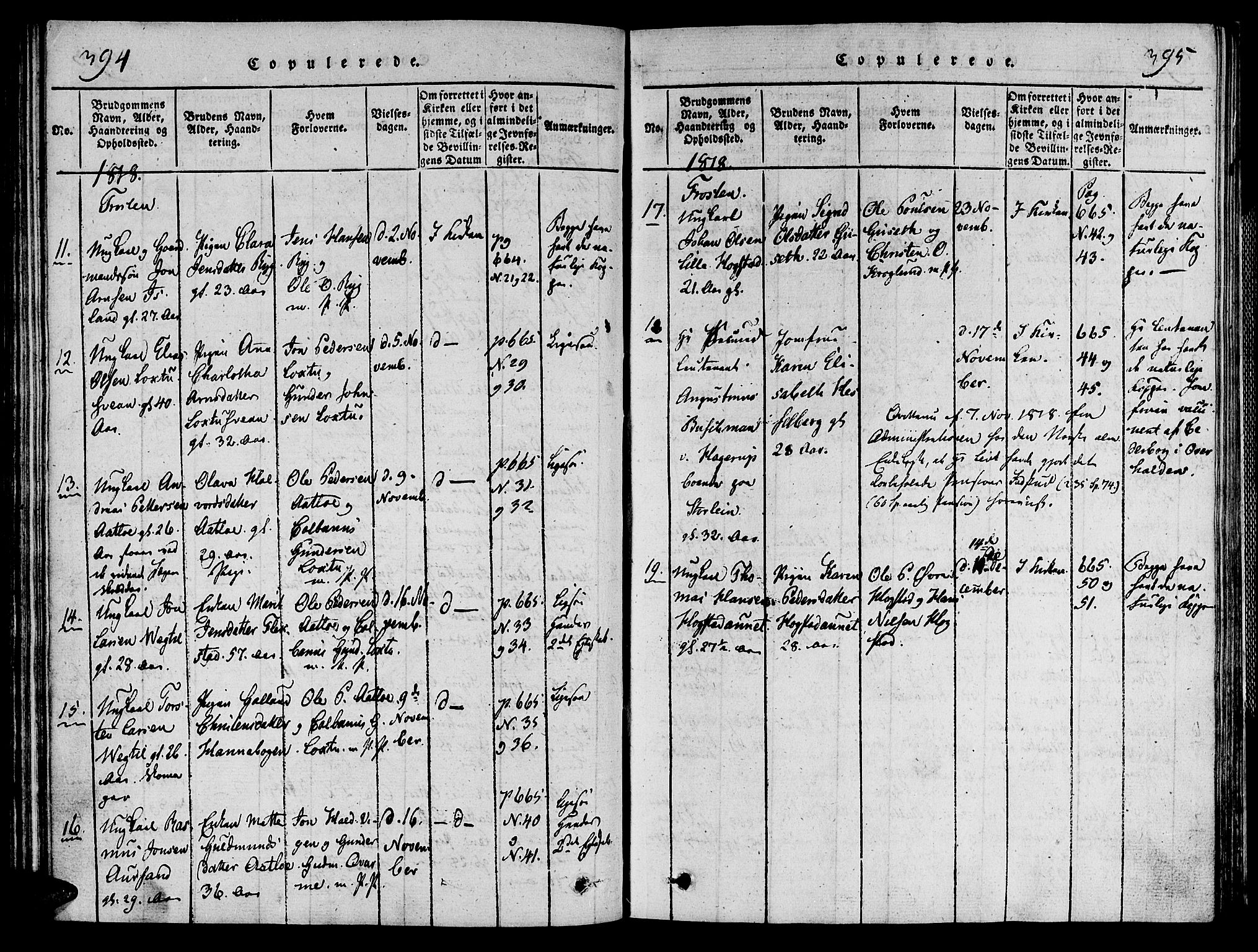 Ministerialprotokoller, klokkerbøker og fødselsregistre - Nord-Trøndelag, SAT/A-1458/713/L0112: Parish register (official) no. 713A04 /1, 1817-1827, p. 394-395