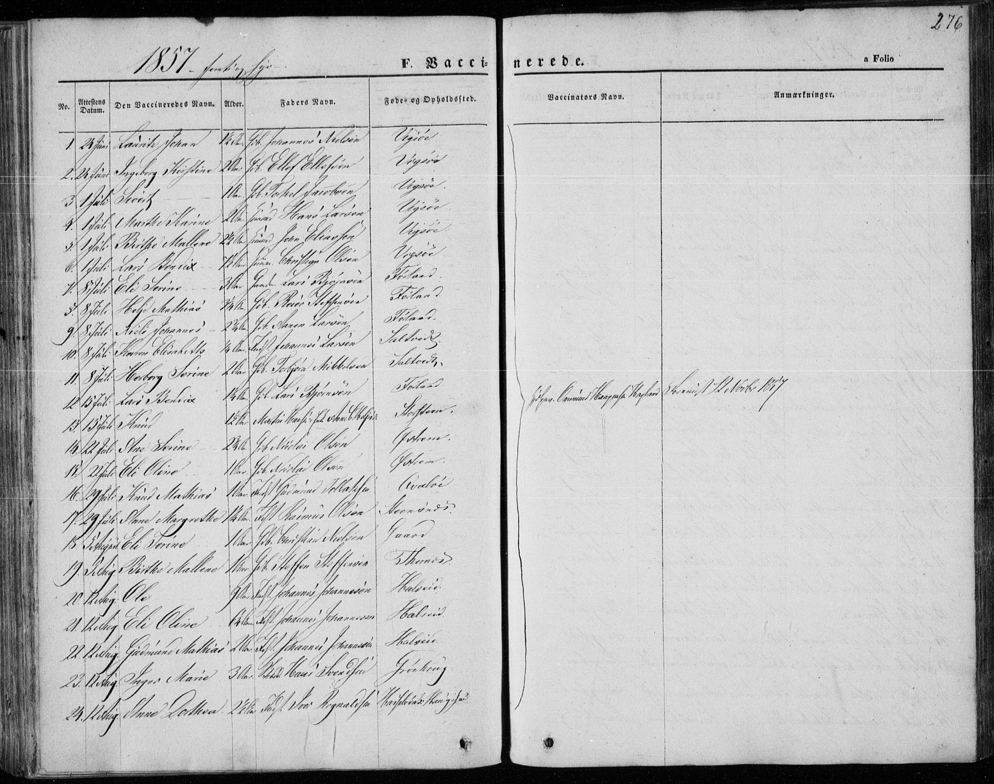 Torvastad sokneprestkontor, SAST/A -101857/H/Ha/Haa/L0011: Parish register (official) no. A 11, 1857-1866, p. 276