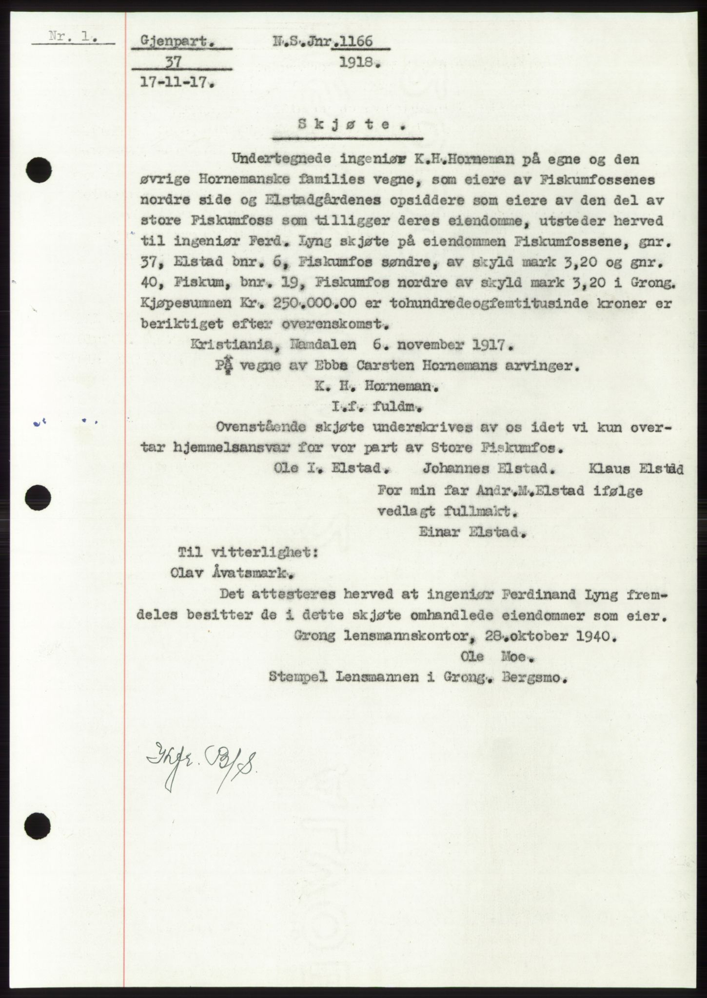 Namdal sorenskriveri, SAT/A-4133/1/2/2C: Mortgage book no. -, 1916-1921, Deed date: 17.11.1917