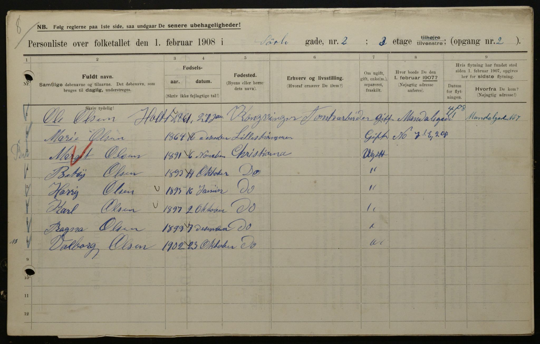 OBA, Municipal Census 1908 for Kristiania, 1908, p. 95648