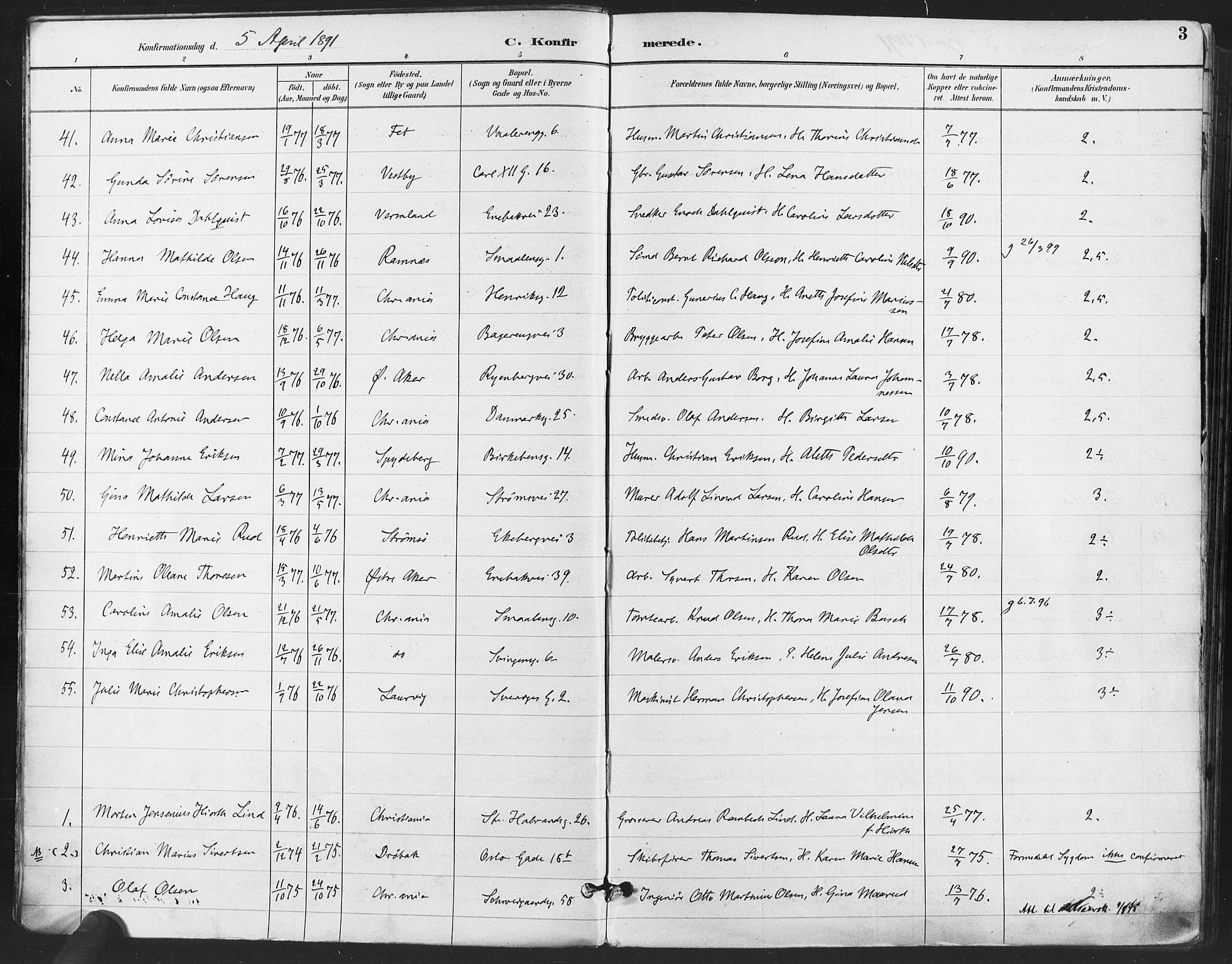 Gamlebyen prestekontor Kirkebøker, AV/SAO-A-10884/F/Fa/L0008: Parish register (official) no. 8, 1891-1908, p. 3