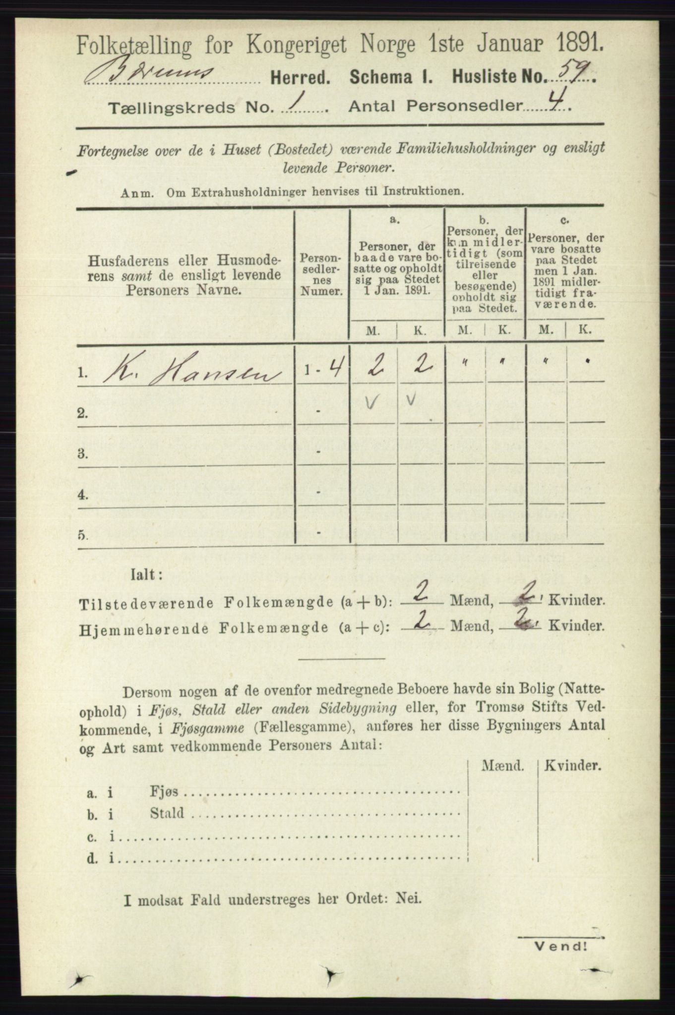 RA, 1891 census for 0219 Bærum, 1891, p. 105