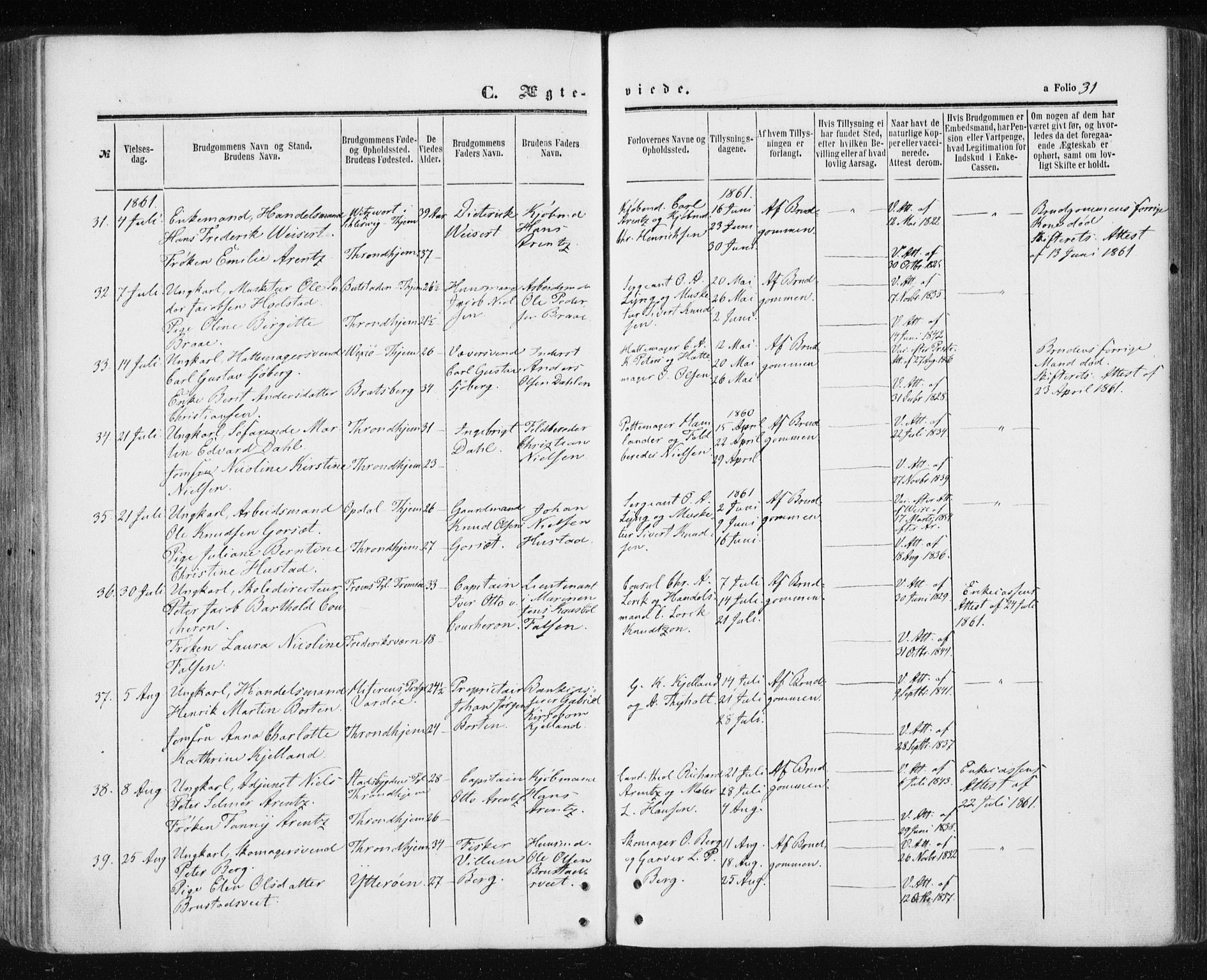 Ministerialprotokoller, klokkerbøker og fødselsregistre - Sør-Trøndelag, AV/SAT-A-1456/601/L0053: Parish register (official) no. 601A21, 1857-1865, p. 31