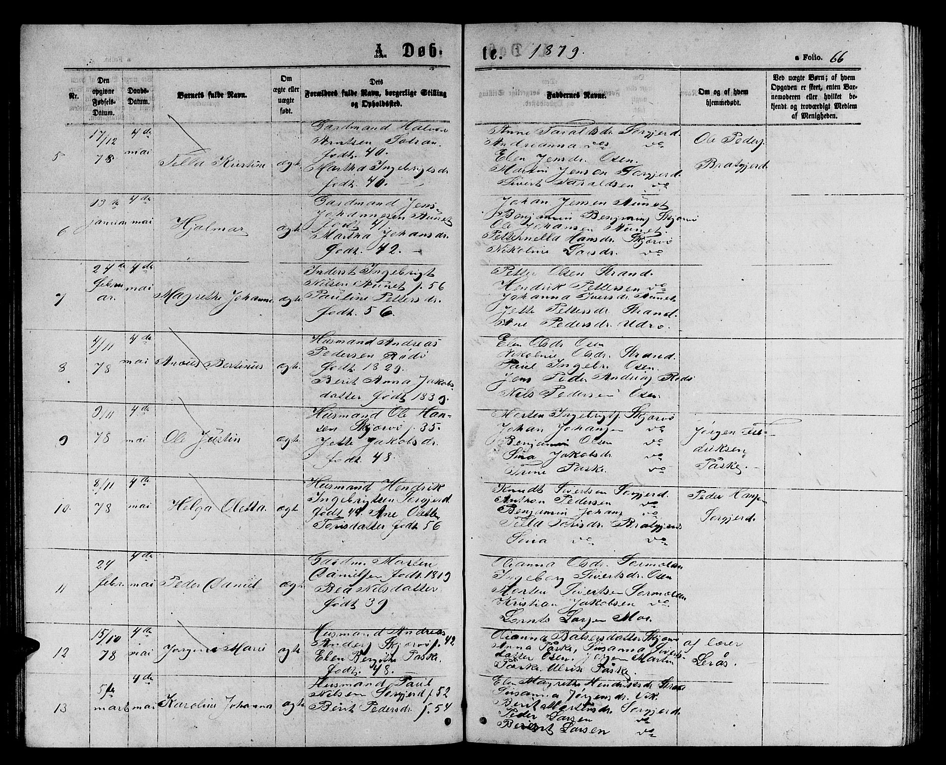Ministerialprotokoller, klokkerbøker og fødselsregistre - Sør-Trøndelag, SAT/A-1456/658/L0725: Parish register (copy) no. 658C01, 1867-1882, p. 66