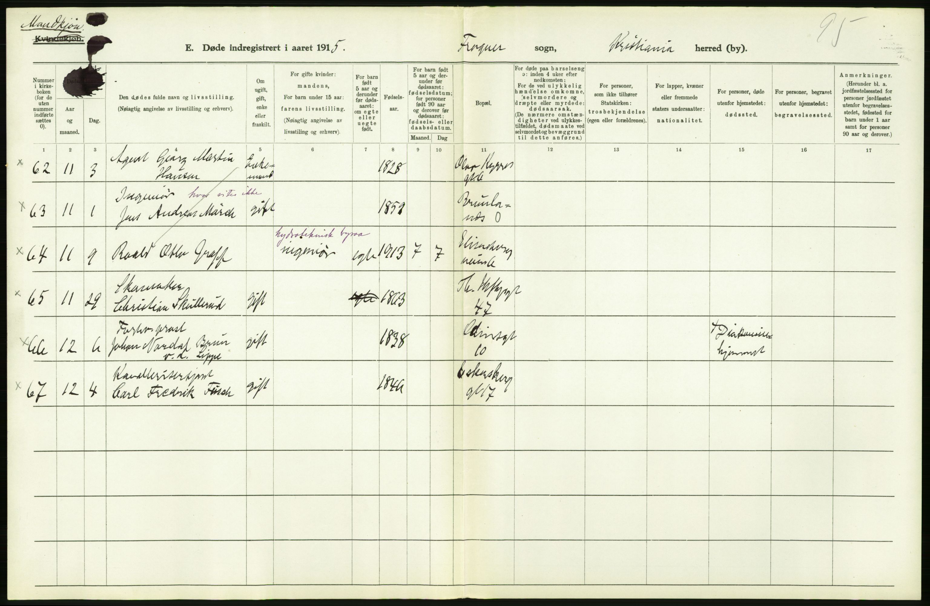 Statistisk sentralbyrå, Sosiodemografiske emner, Befolkning, AV/RA-S-2228/D/Df/Dfb/Dfbe/L0009: Kristiania: Døde., 1915, p. 474