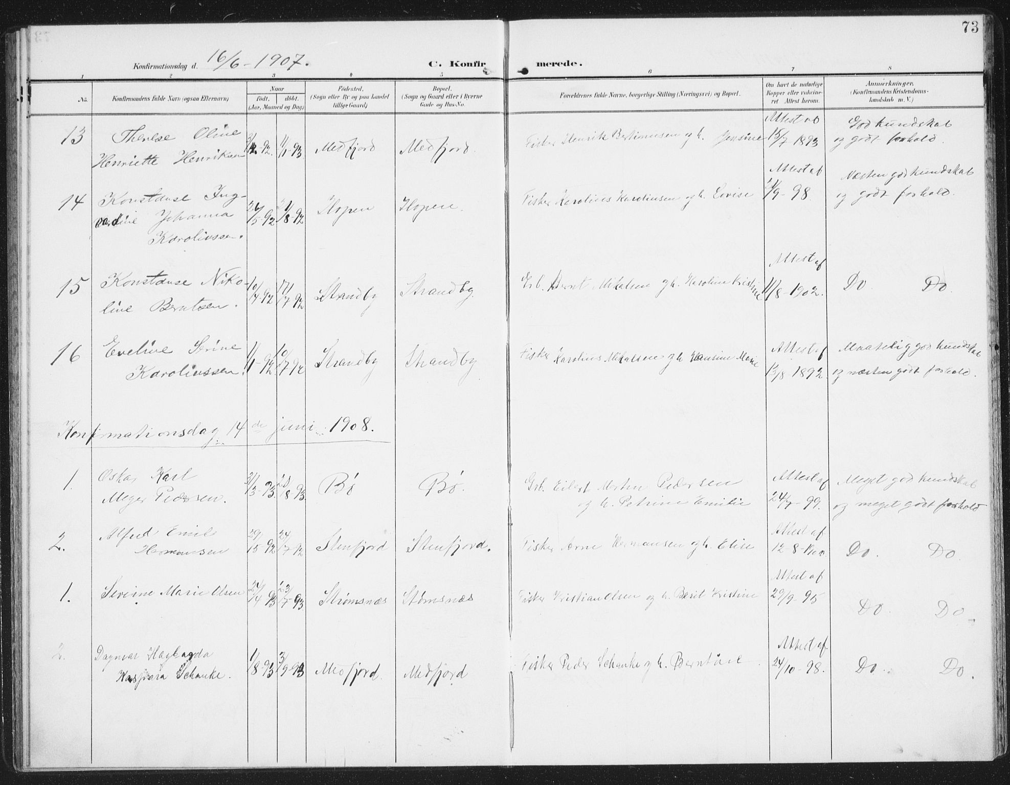 Berg sokneprestkontor, SATØ/S-1318/G/Ga/Gaa/L0007kirke: Parish register (official) no. 7, 1906-1915, p. 73