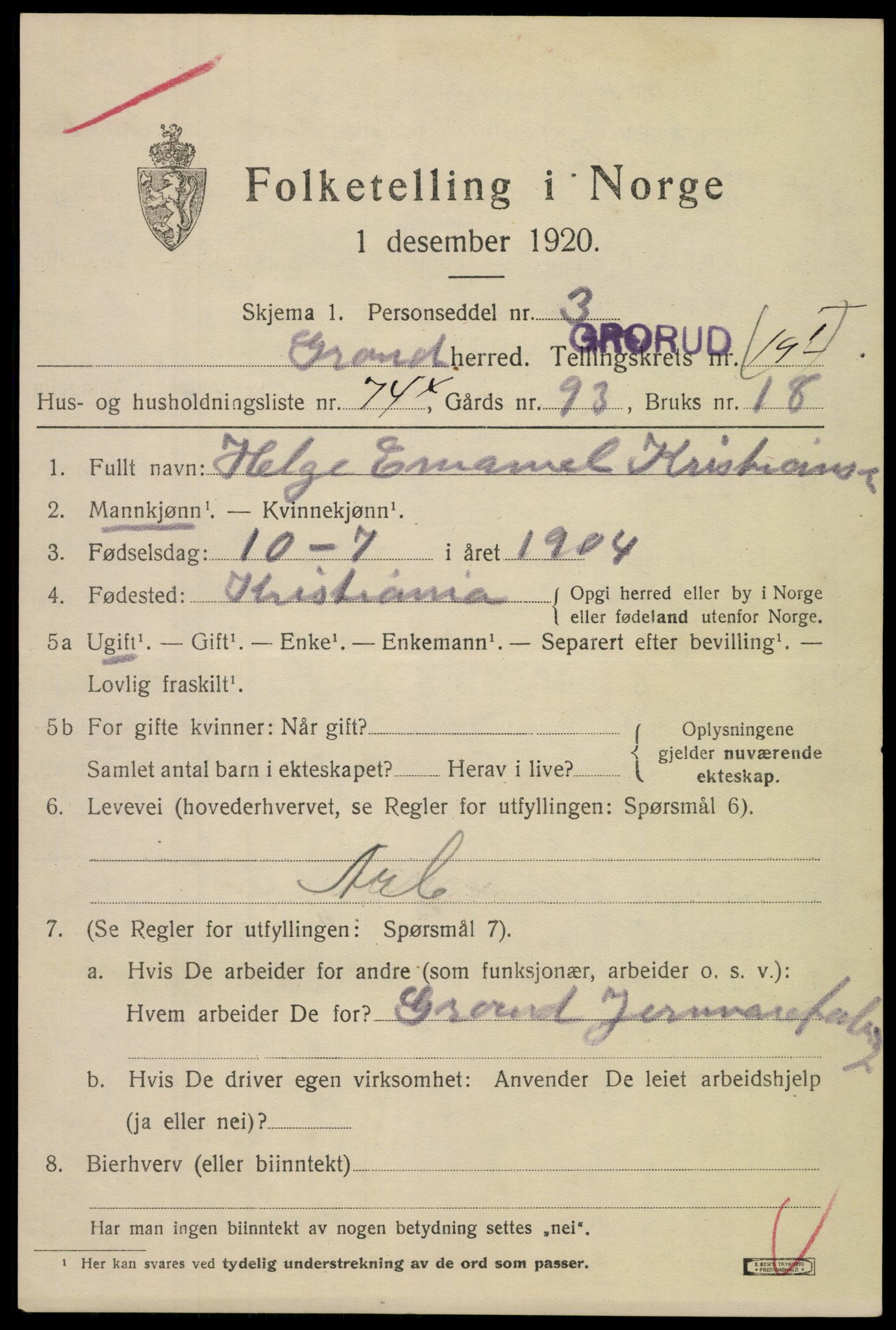 SAO, 1920 census for Aker, 1920, p. 122008