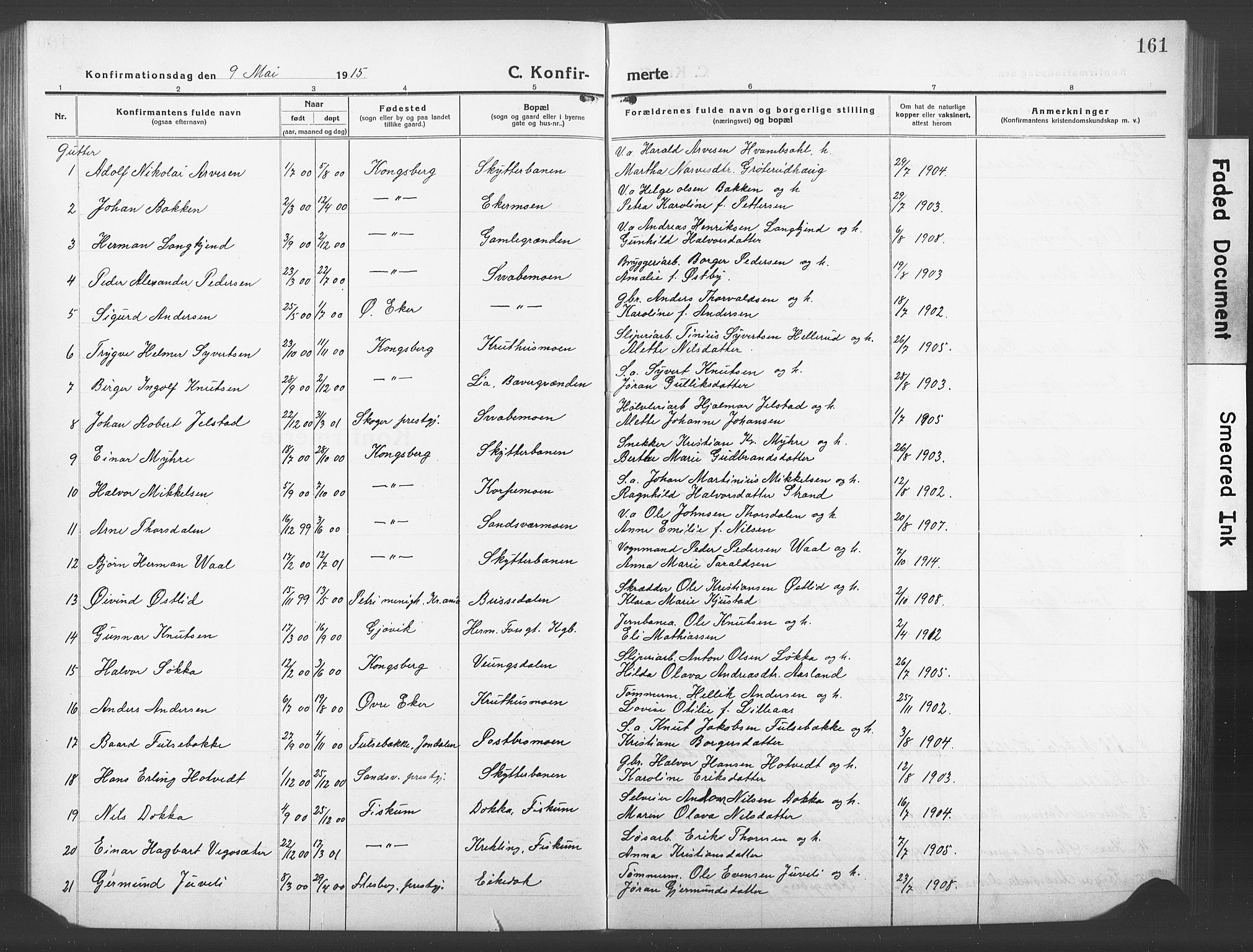 Kongsberg kirkebøker, SAKO/A-22/G/Ga/L0008: Parish register (copy) no. 8, 1915-1932, p. 161