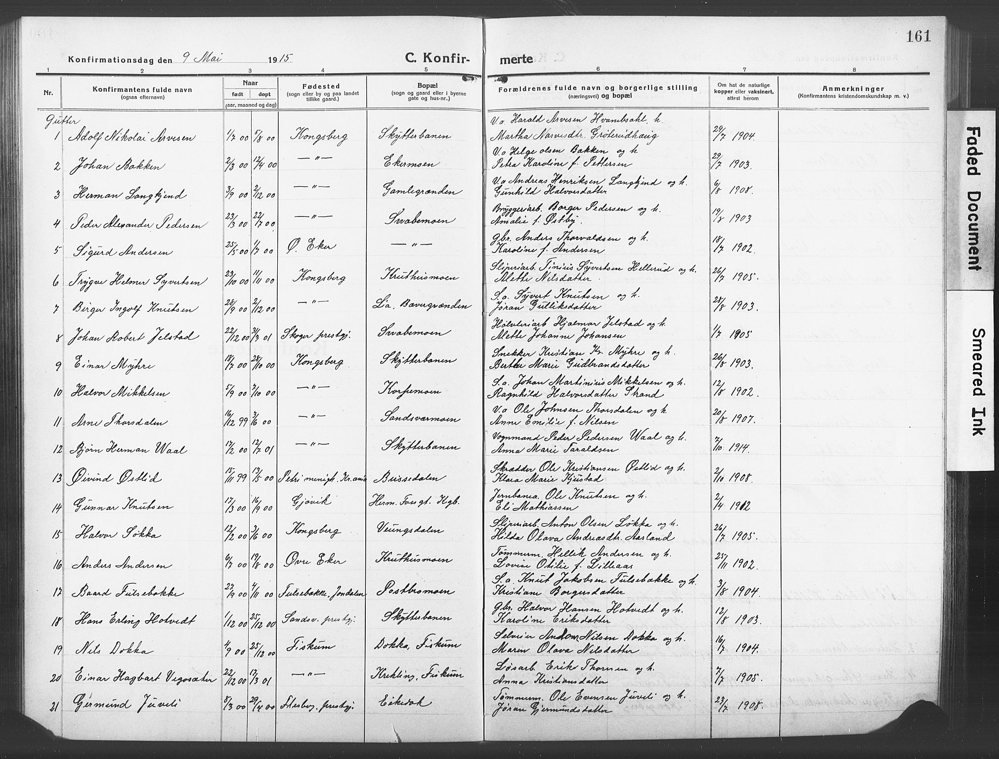 Kongsberg kirkebøker, AV/SAKO-A-22/G/Ga/L0008: Parish register (copy) no. 8, 1915-1932, p. 161