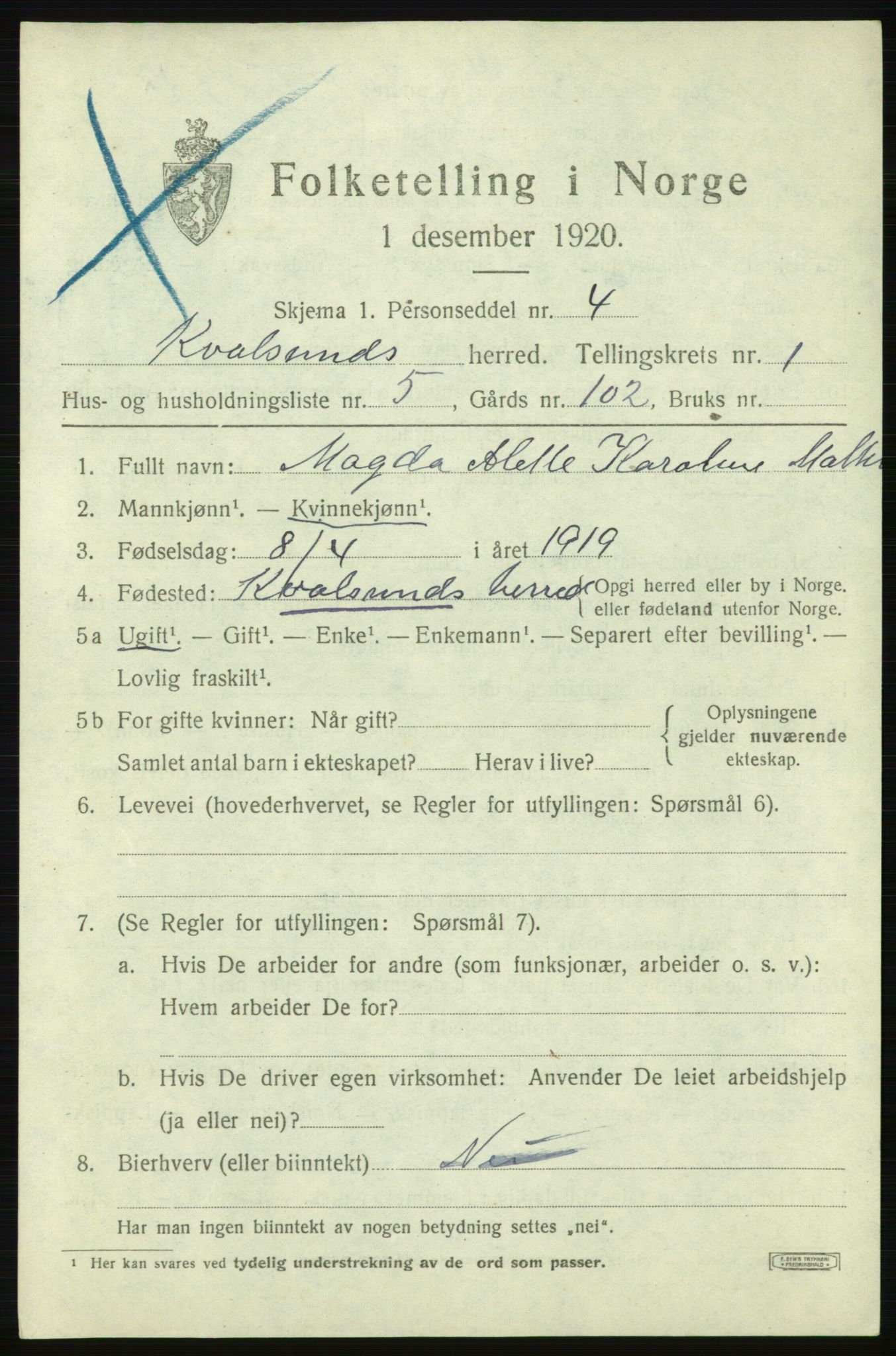 SATØ, 1920 census for , 1920, p. 508