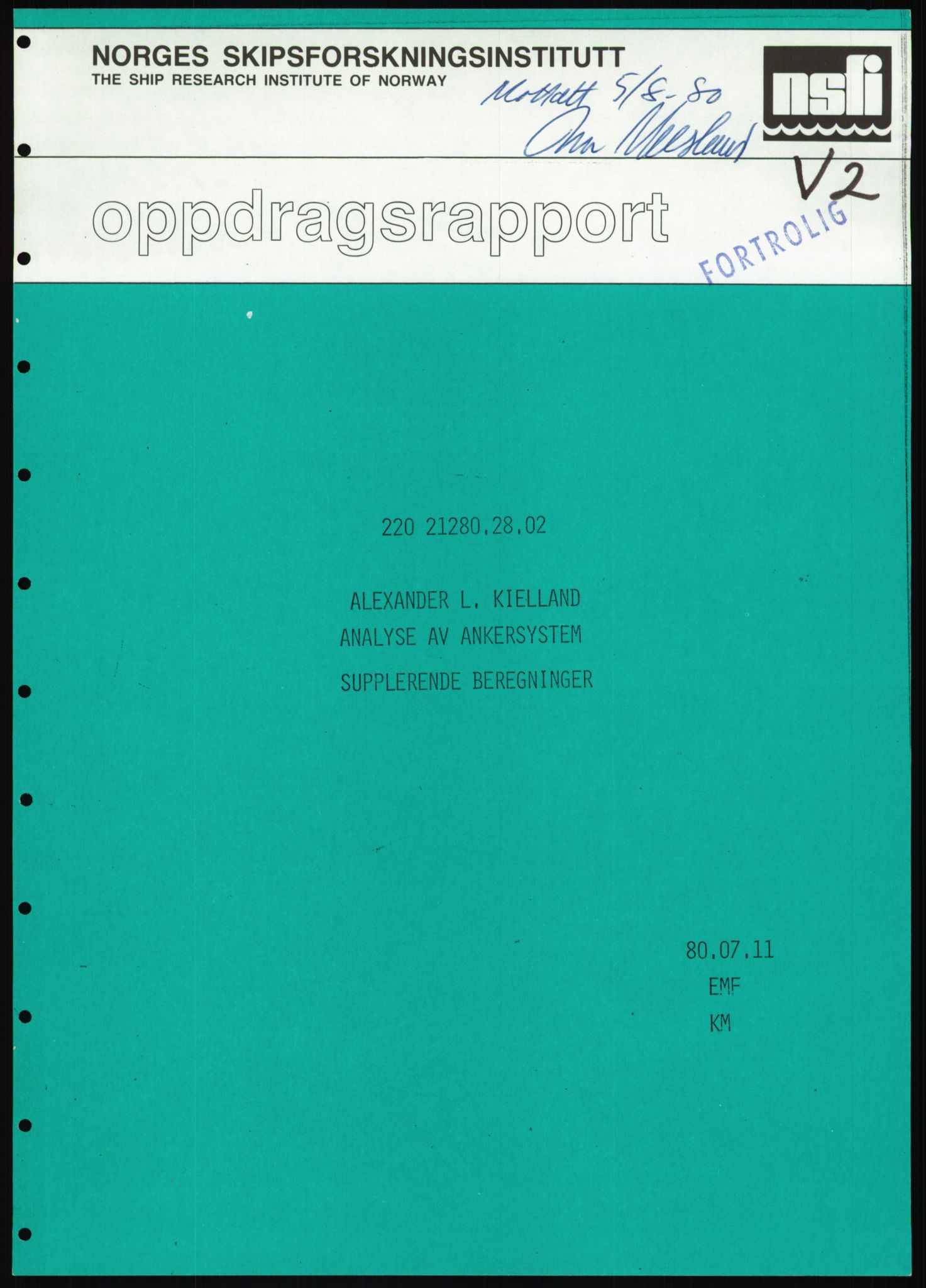 Justisdepartementet, Granskningskommisjonen ved Alexander Kielland-ulykken 27.3.1980, AV/RA-S-1165/D/L0025: I Det norske Veritas (Doku.liste + I6, I12, I18-I20, I29, I32-I33, I35, I37-I39, I42)/J Department of Energy (J11)/M Lloyds Register(M6, M8-M10)/T (T2-T3/ U Stabilitet (U1-U2)/V Forankring (V1-V3), 1980-1981, p. 876