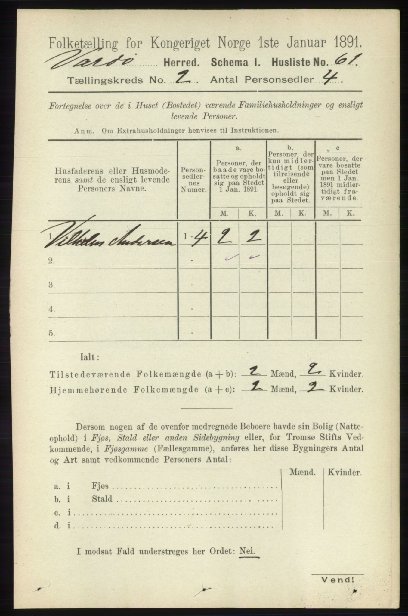 RA, 1891 census for 2028 Vardø, 1891, p. 284