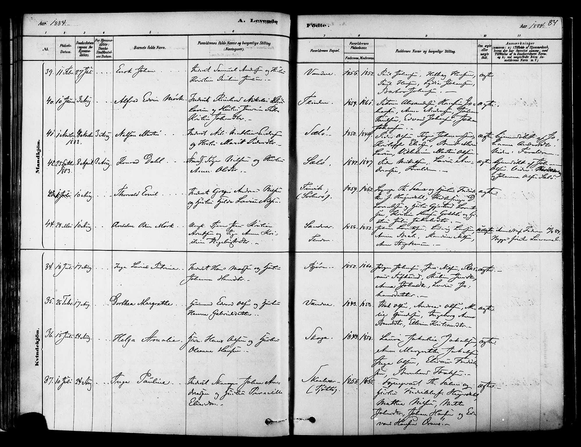 Ministerialprotokoller, klokkerbøker og fødselsregistre - Nordland, SAT/A-1459/834/L0507: Parish register (official) no. 834A05, 1878-1892, p. 84