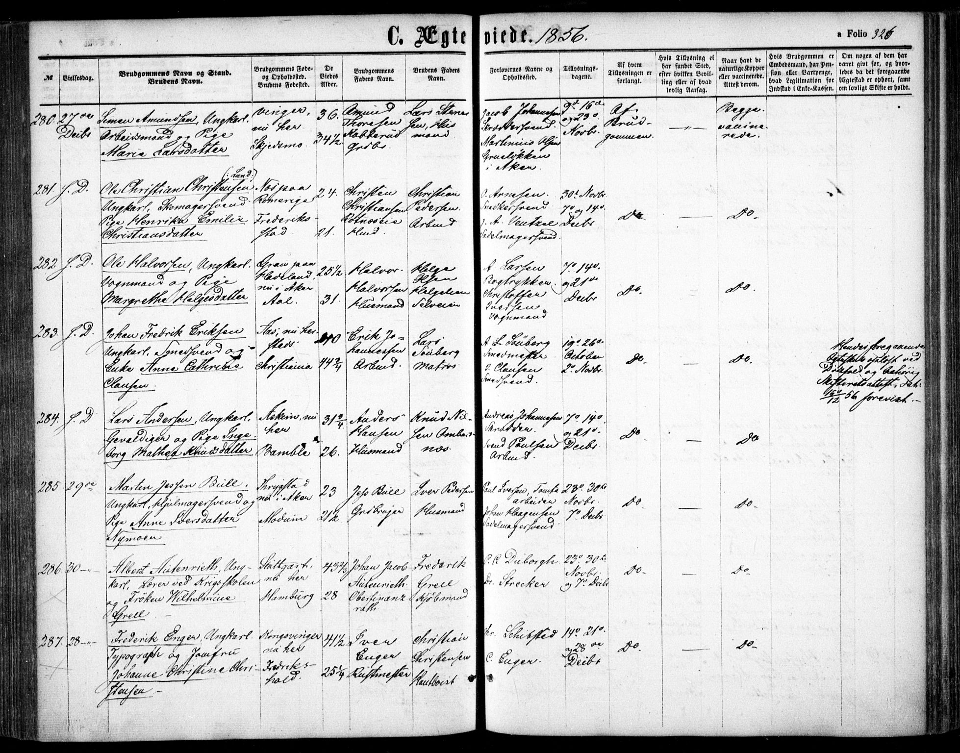 Oslo domkirke Kirkebøker, AV/SAO-A-10752/F/Fa/L0020: Parish register (official) no. 20, 1848-1865, p. 326