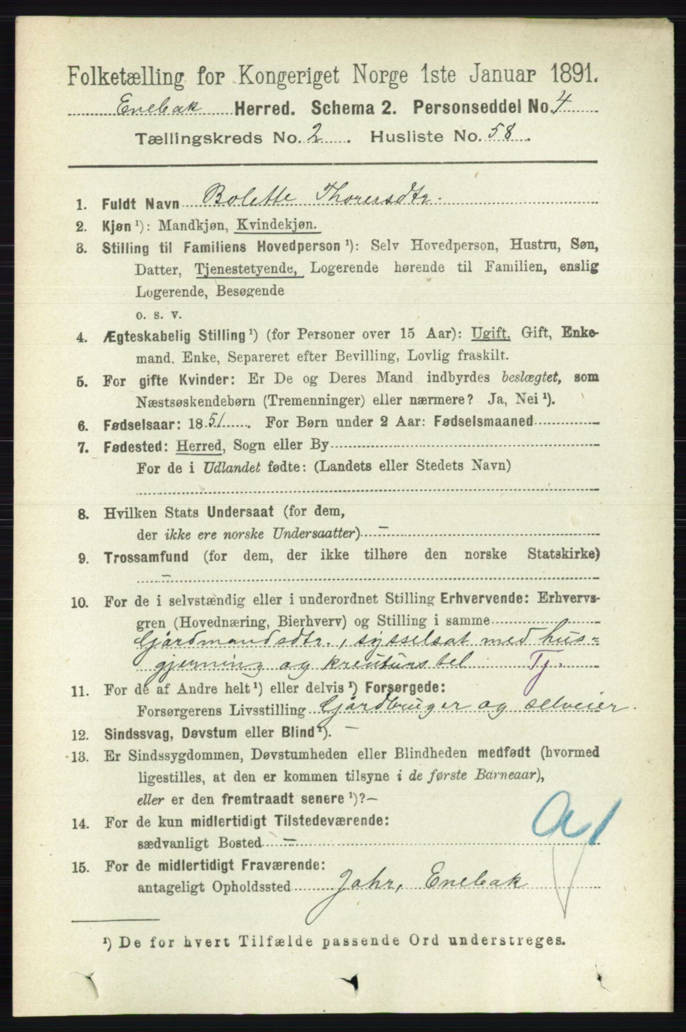 RA, 1891 census for 0229 Enebakk, 1891, p. 1065