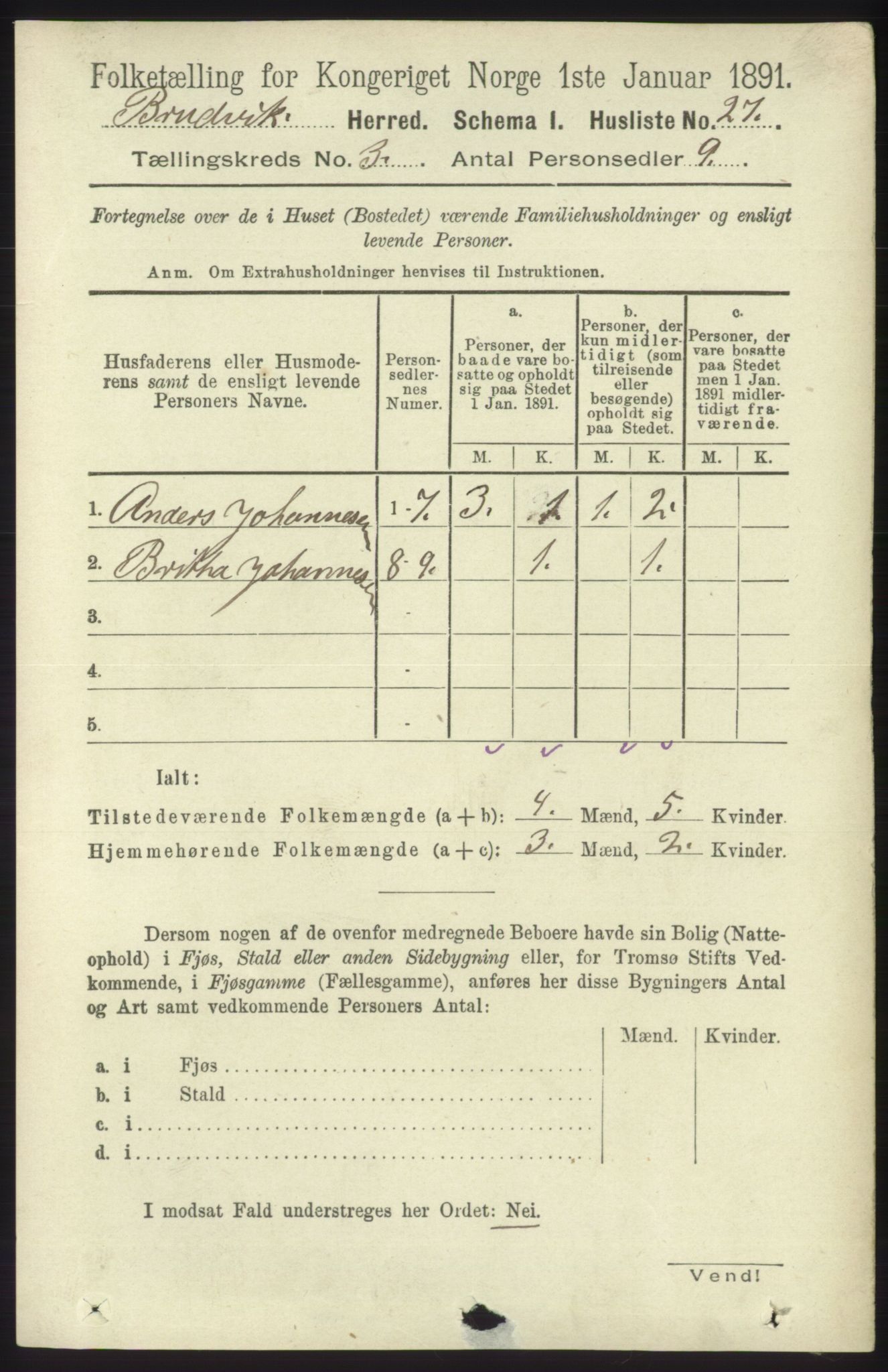 RA, 1891 census for 1251 Bruvik, 1891, p. 822