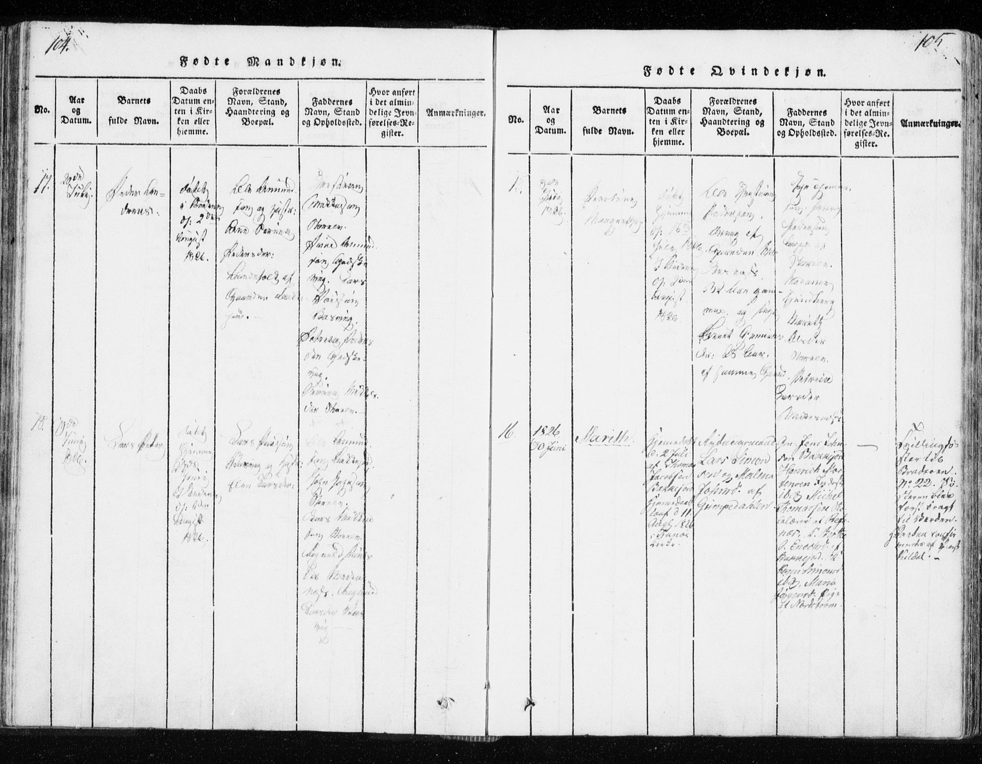 Tranøy sokneprestkontor, AV/SATØ-S-1313/I/Ia/Iaa/L0004kirke: Parish register (official) no. 4, 1820-1829, p. 104-105