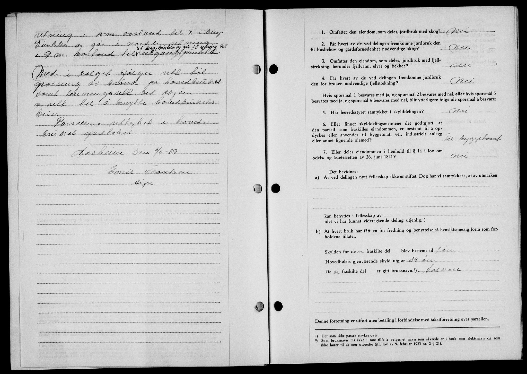 Lofoten sorenskriveri, SAT/A-0017/1/2/2C/L0005a: Mortgage book no. 5a, 1939-1939, Diary no: : 1301/1939