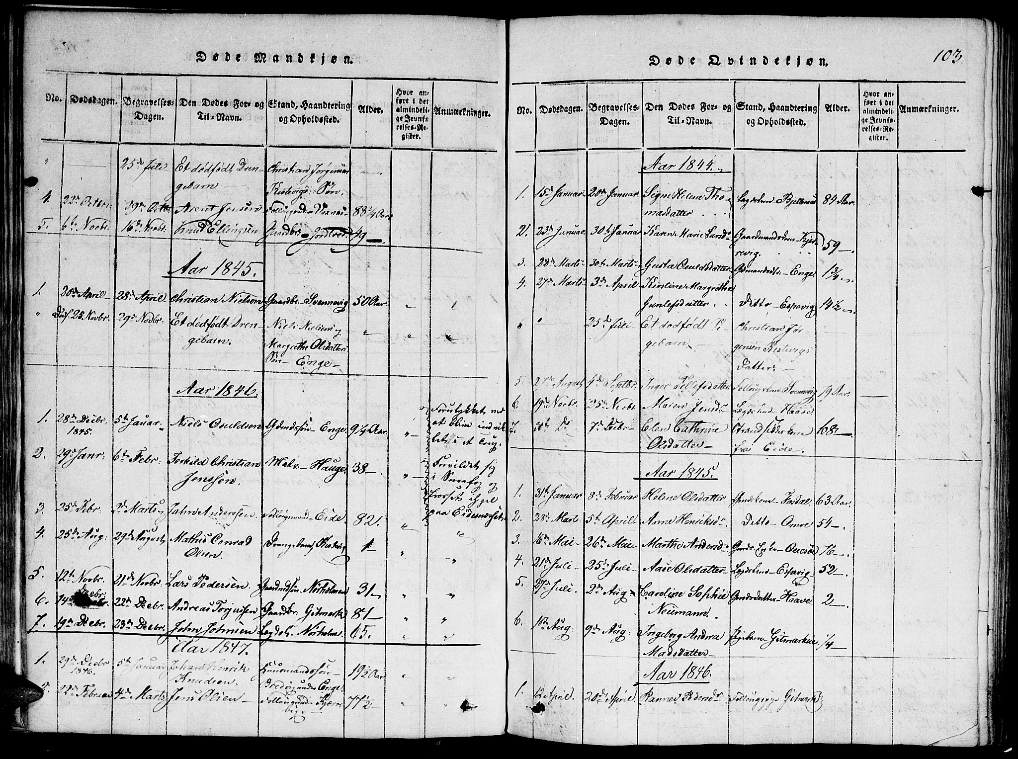 Hommedal sokneprestkontor, SAK/1111-0023/F/Fa/Faa/L0001: Parish register (official) no. A 1, 1816-1860, p. 103