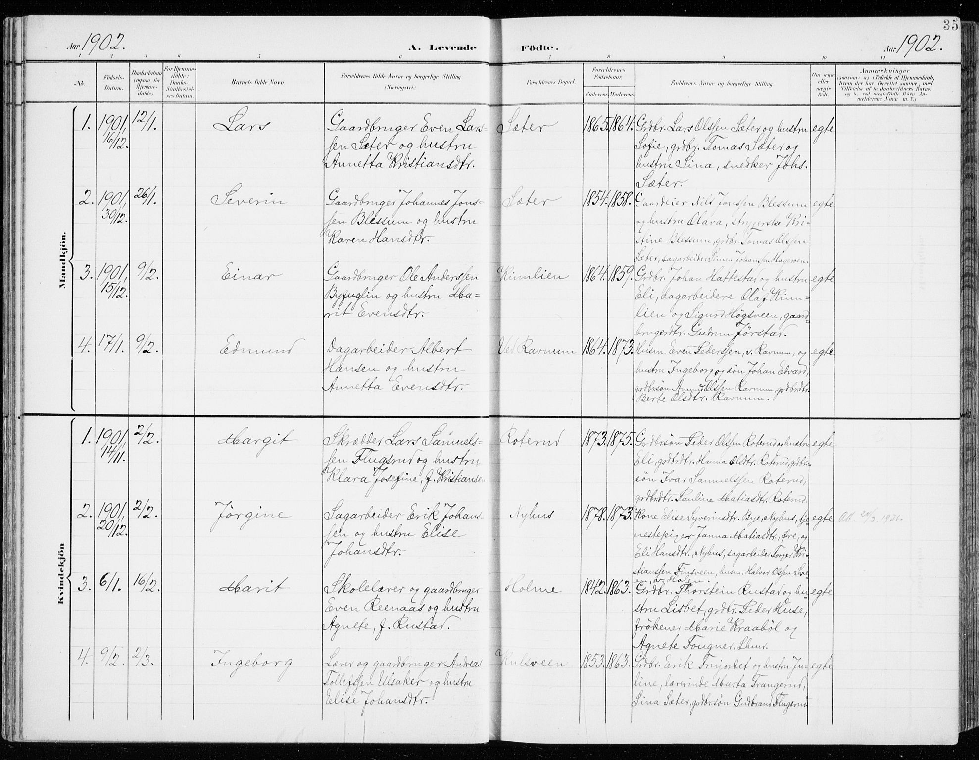 Fåberg prestekontor, AV/SAH-PREST-086/H/Ha/Haa/L0011: Parish register (official) no. 11, 1899-1913, p. 35