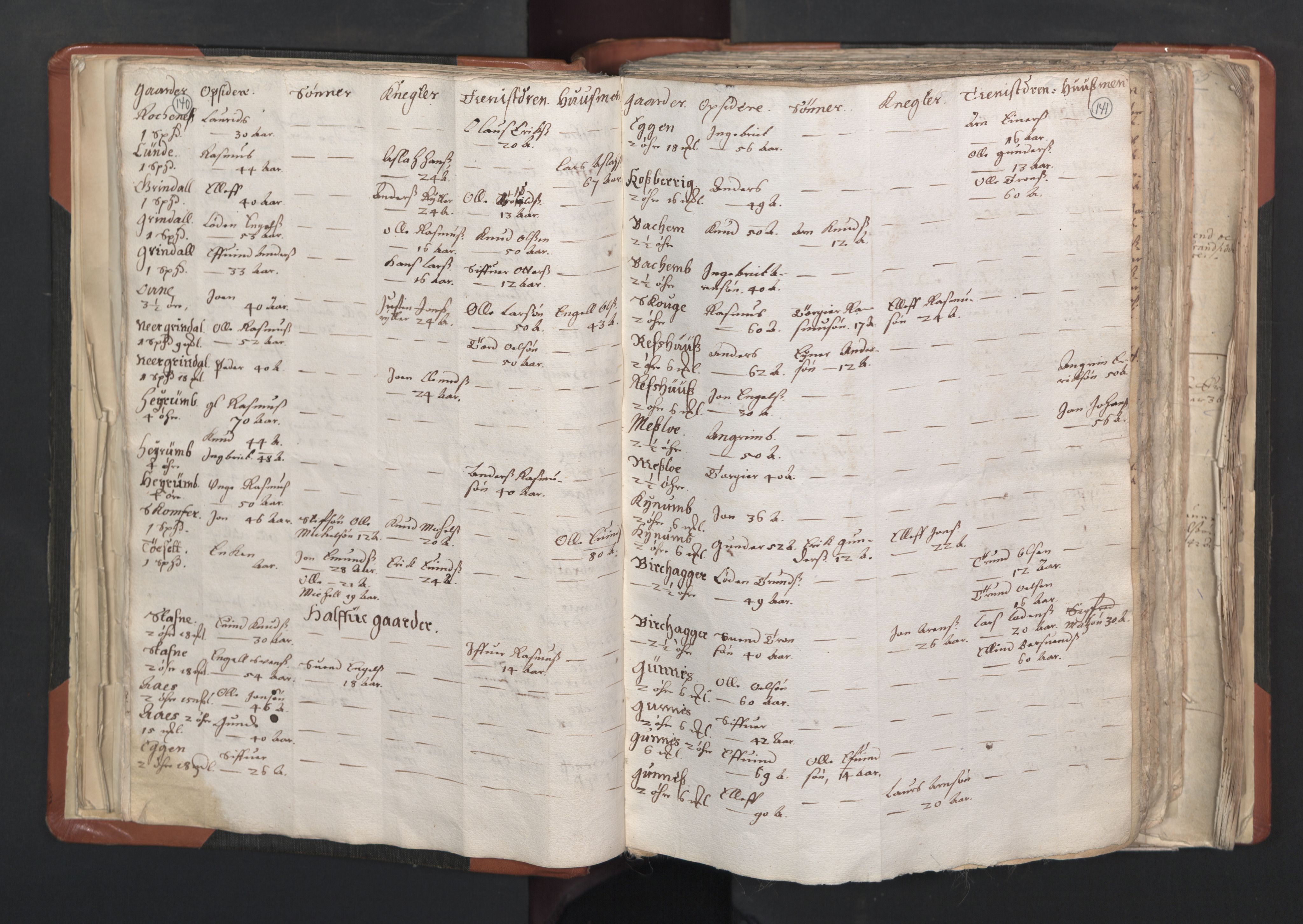 RA, Vicar's Census 1664-1666, no. 31: Dalane deanery, 1664-1666, p. 140-141