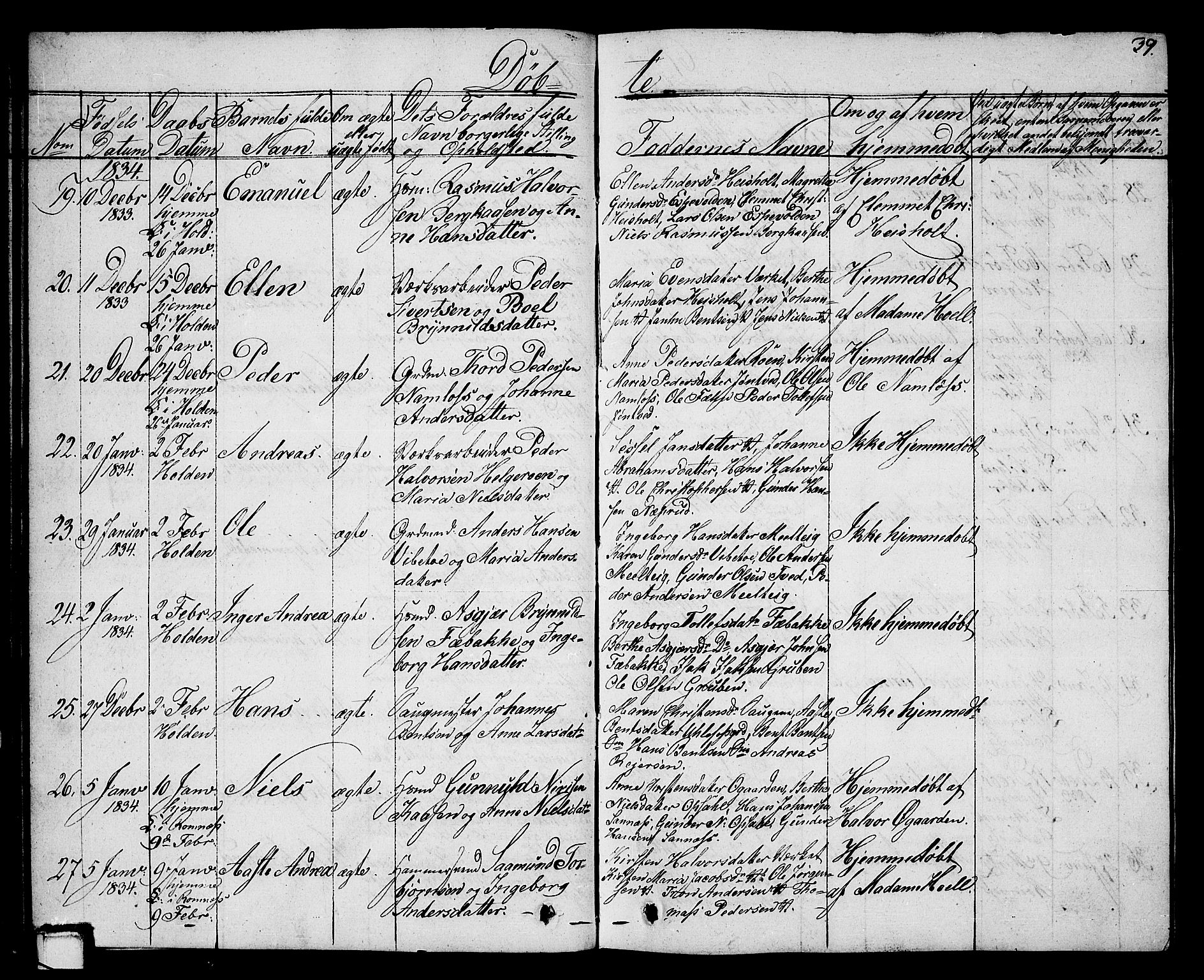 Holla kirkebøker, SAKO/A-272/G/Ga/L0002: Parish register (copy) no. I 2, 1830-1848, p. 39