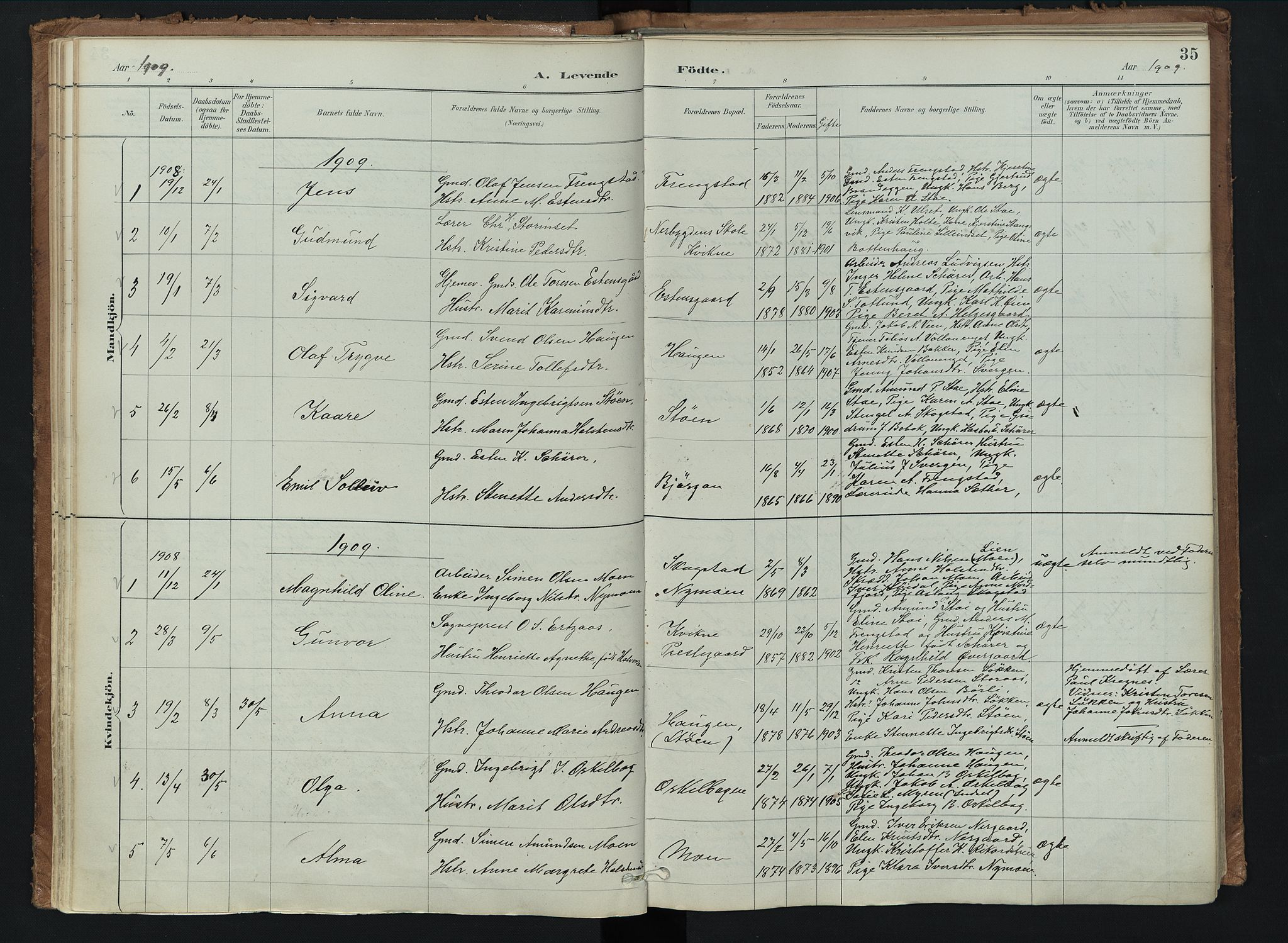 Kvikne prestekontor, AV/SAH-PREST-064/H/Ha/Haa/L0008: Parish register (official) no. 8, 1887-1911, p. 35