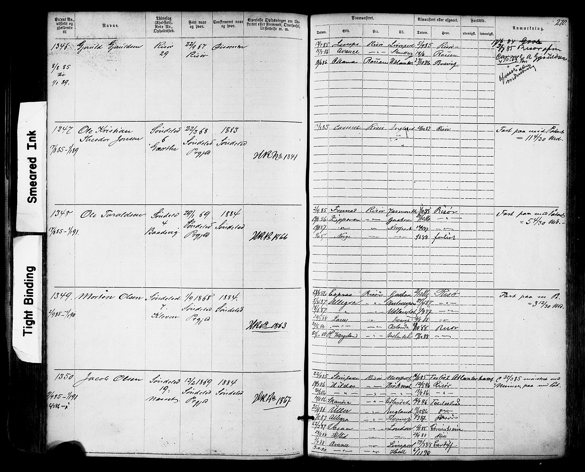 Risør mønstringskrets, AV/SAK-2031-0010/F/Fa/L0003: Annotasjonsrulle nr 1-1913 med register, T-7, 1863-1899, p. 208