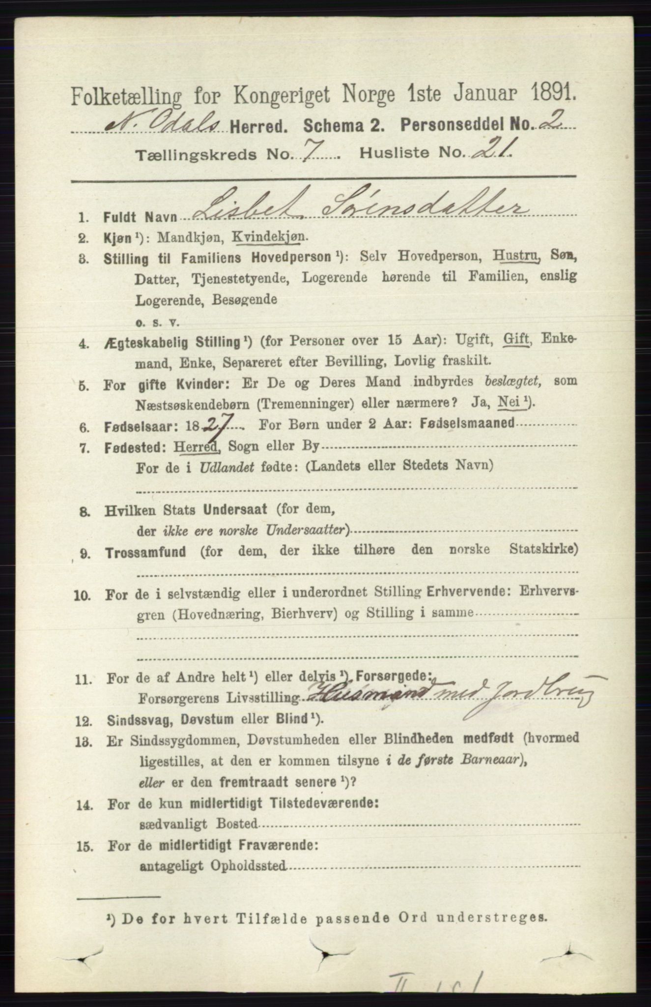 RA, 1891 census for 0418 Nord-Odal, 1891, p. 2938