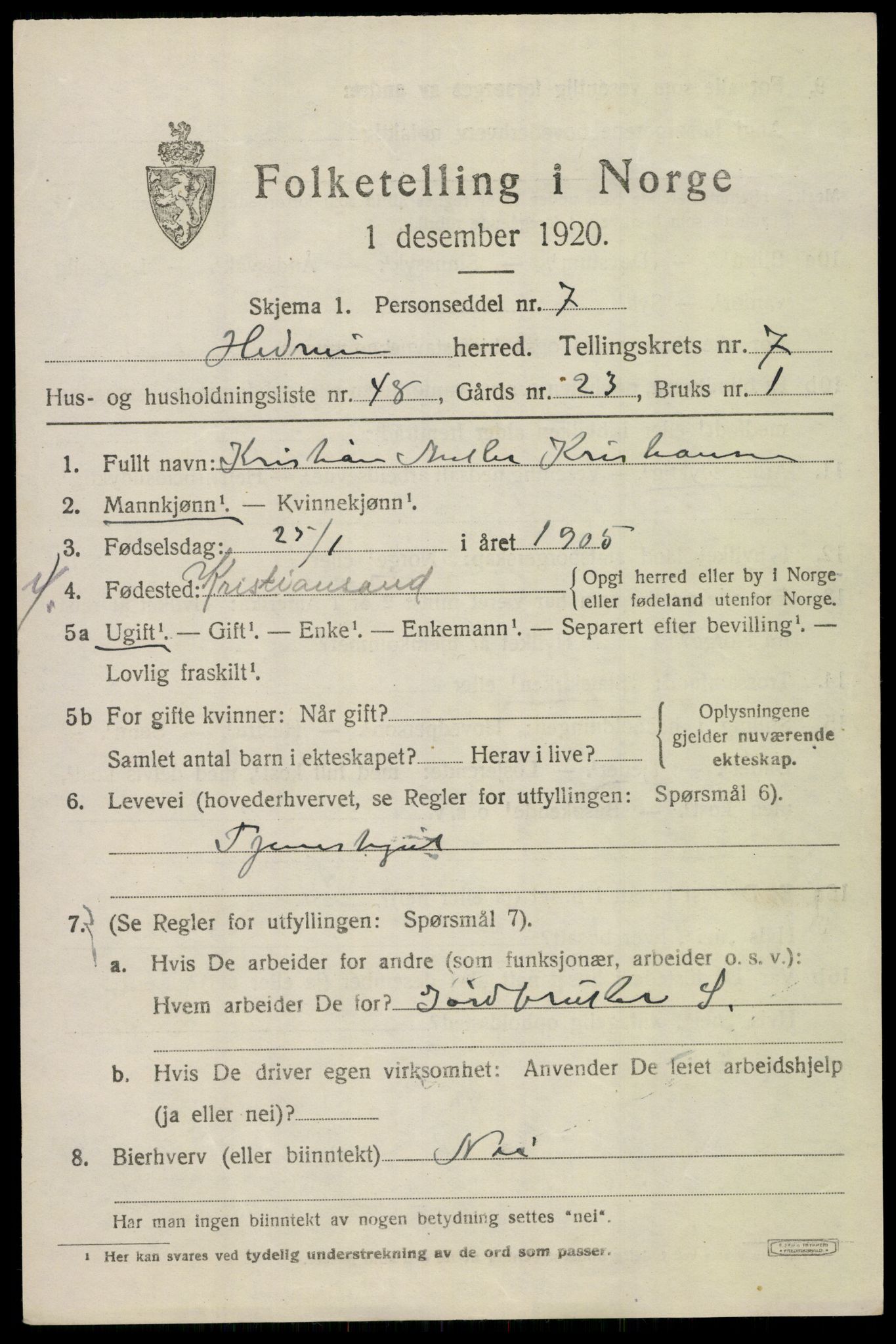 SAKO, 1920 census for Hedrum, 1920, p. 6227