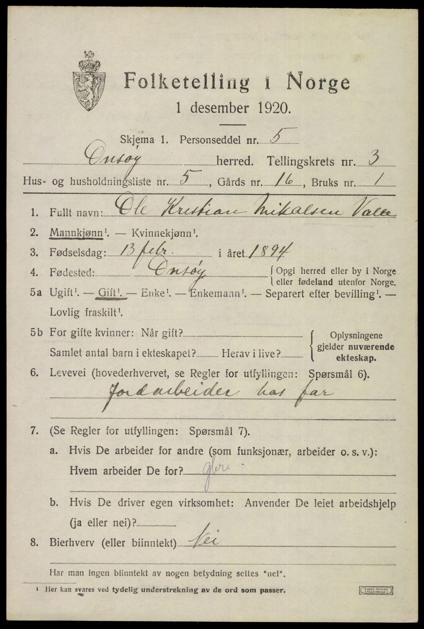 SAO, 1920 census for Onsøy, 1920, p. 4271