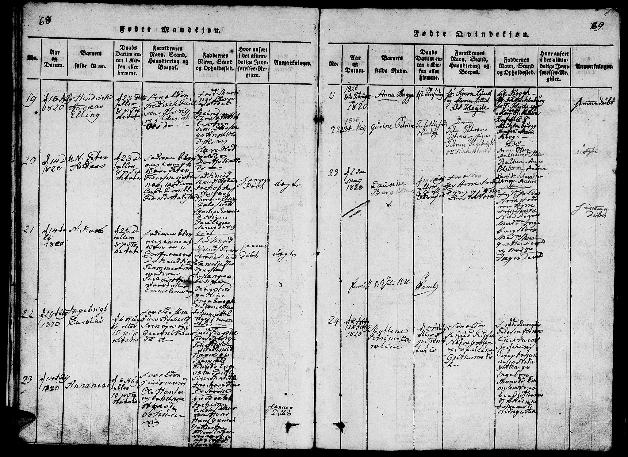 Ministerialprotokoller, klokkerbøker og fødselsregistre - Møre og Romsdal, AV/SAT-A-1454/528/L0423: Parish register (copy) no. 528C04, 1816-1827, p. 68-69