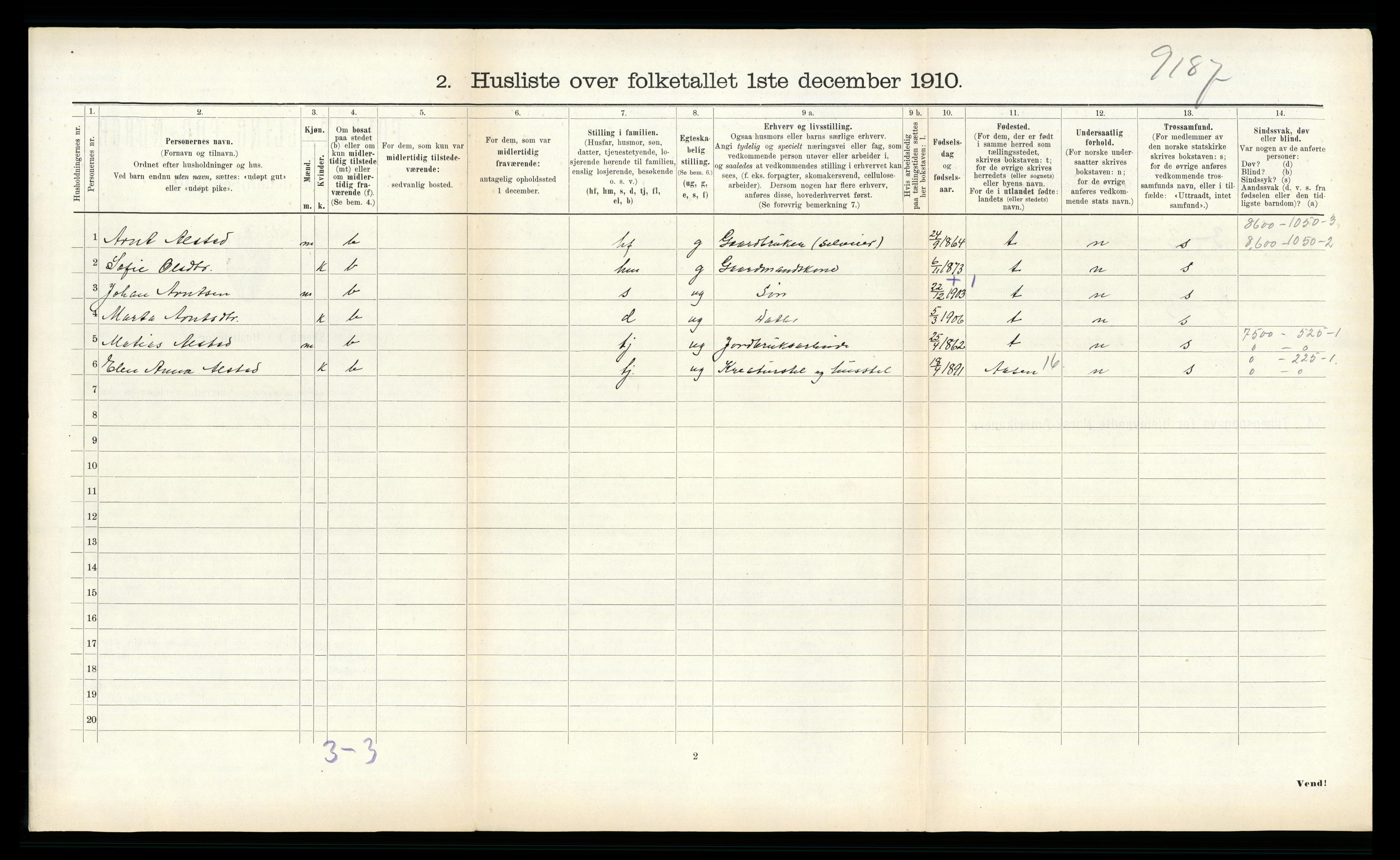 RA, 1910 census for Skatval, 1910, p. 389