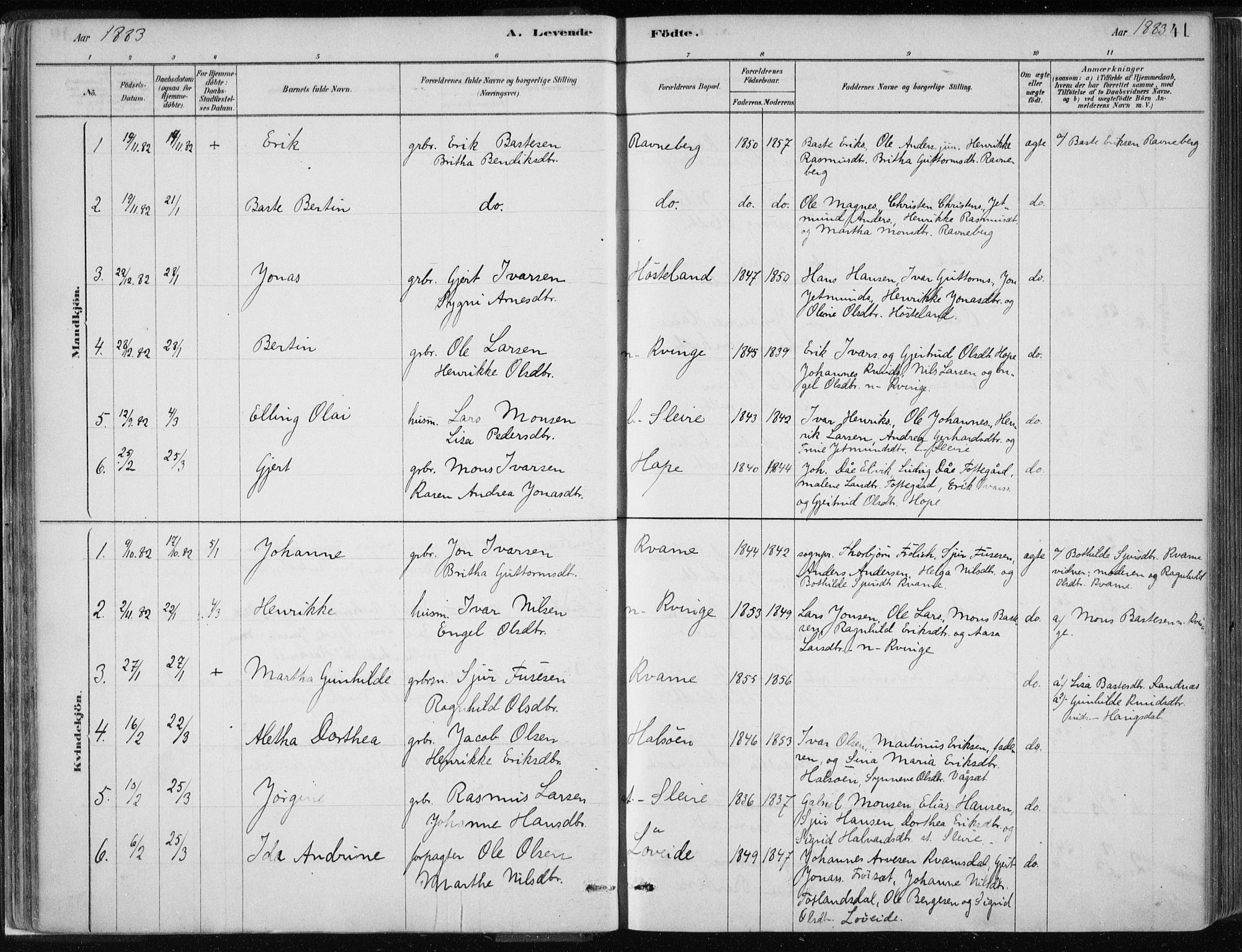 Masfjorden Sokneprestembete, SAB/A-77001: Parish register (official) no. B  1, 1876-1899, p. 41