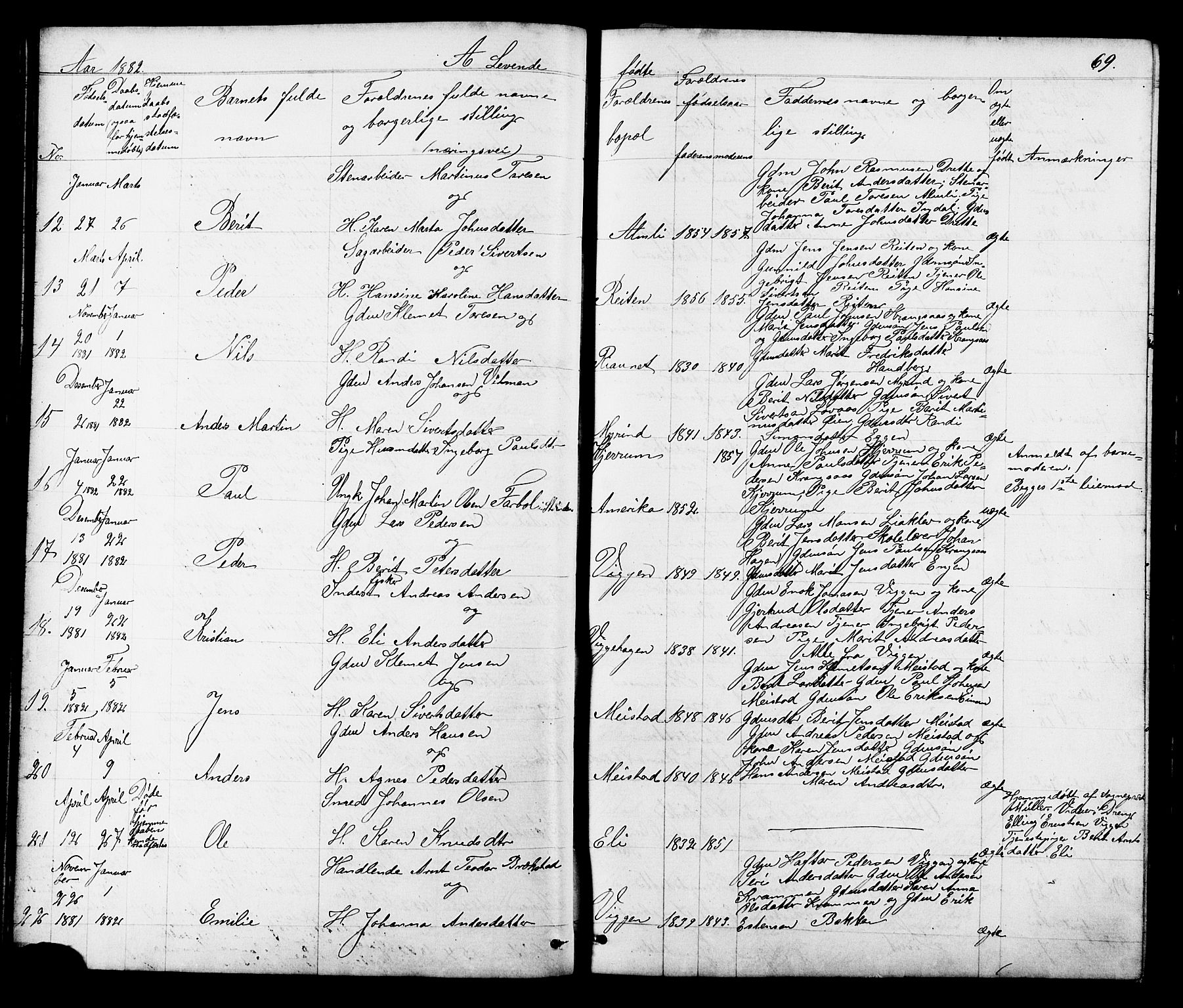 Ministerialprotokoller, klokkerbøker og fødselsregistre - Sør-Trøndelag, SAT/A-1456/665/L0777: Parish register (copy) no. 665C02, 1867-1915, p. 69