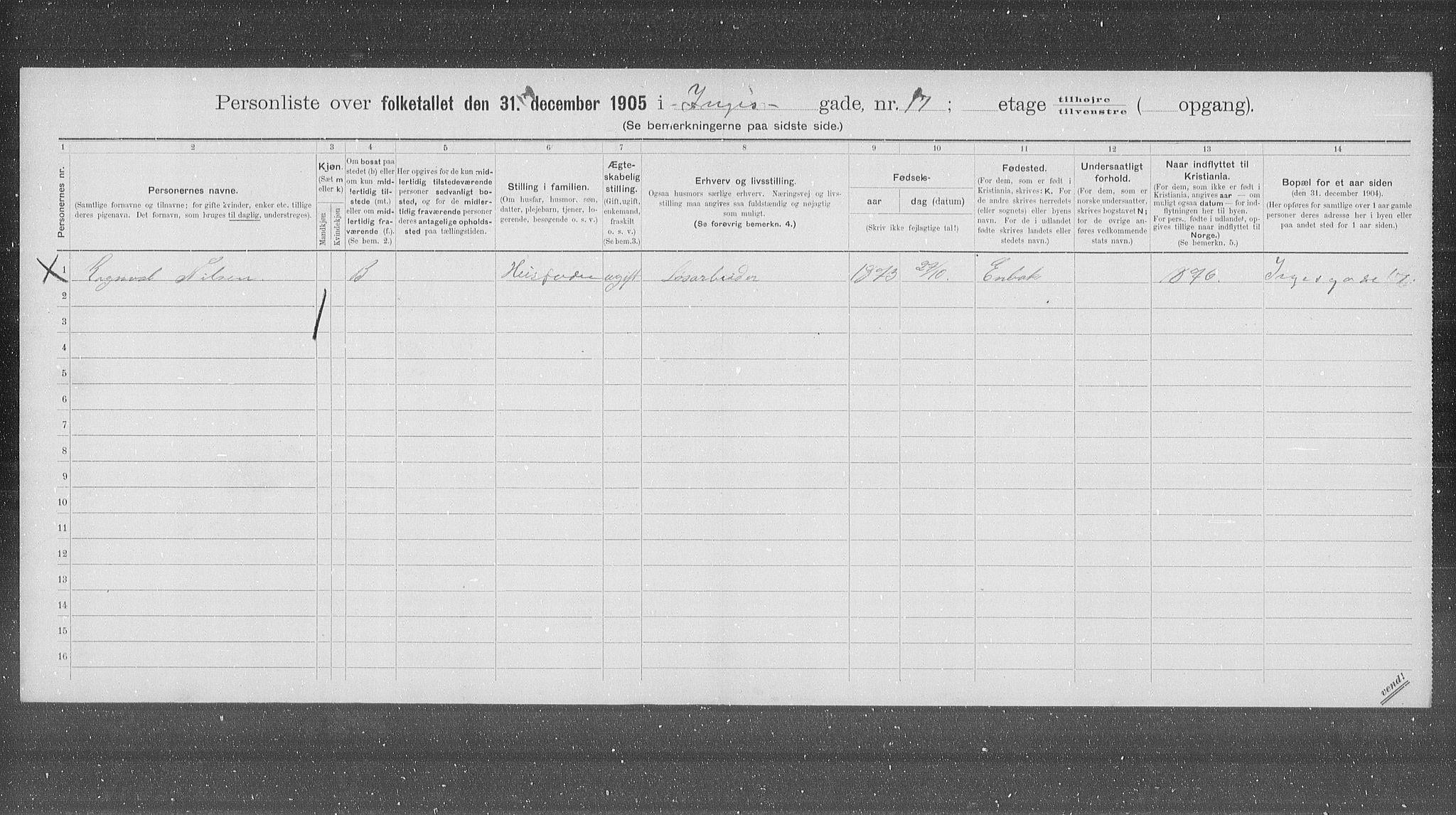 OBA, Municipal Census 1905 for Kristiania, 1905, p. 23175