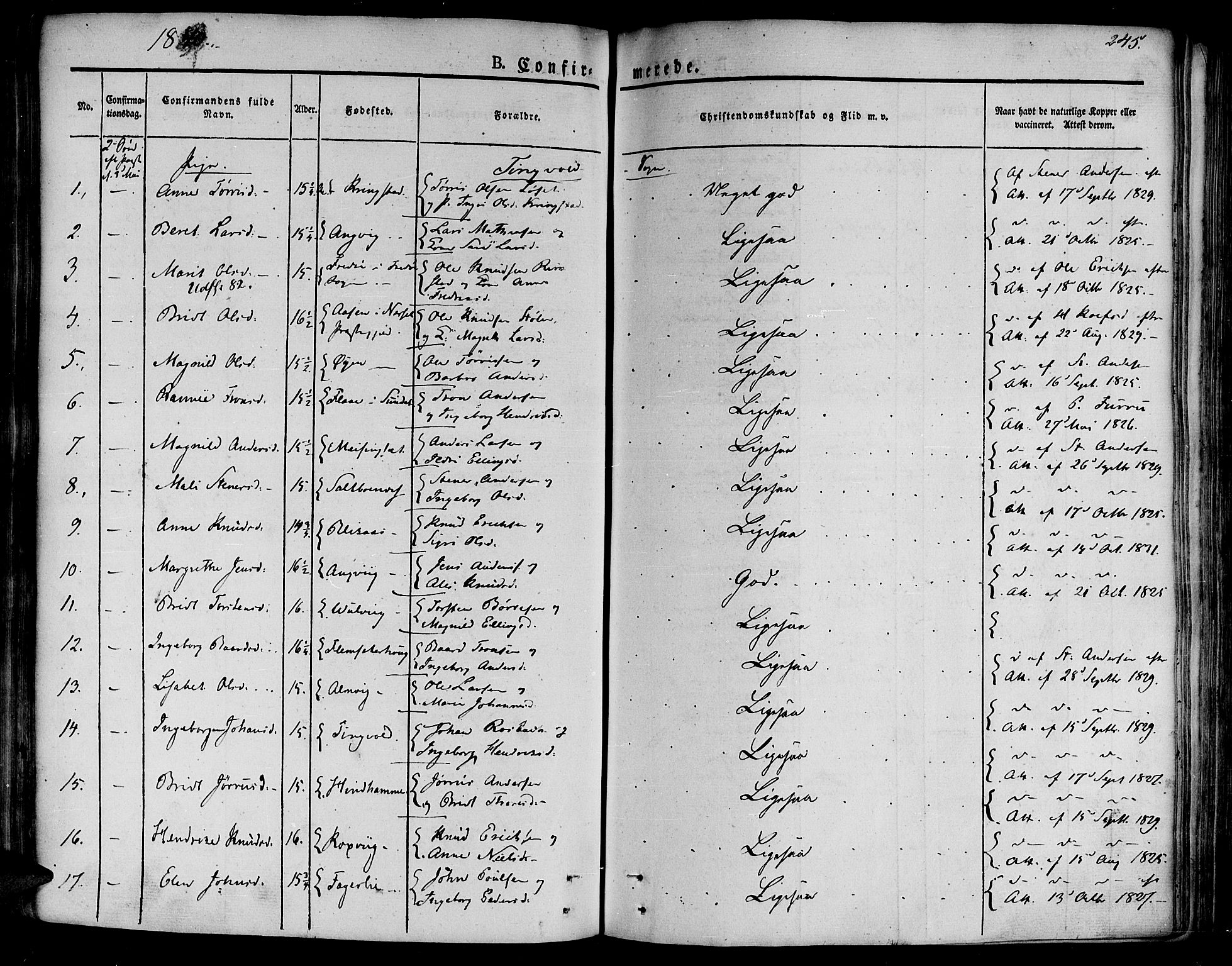 Ministerialprotokoller, klokkerbøker og fødselsregistre - Møre og Romsdal, AV/SAT-A-1454/586/L0983: Parish register (official) no. 586A09, 1829-1843, p. 245