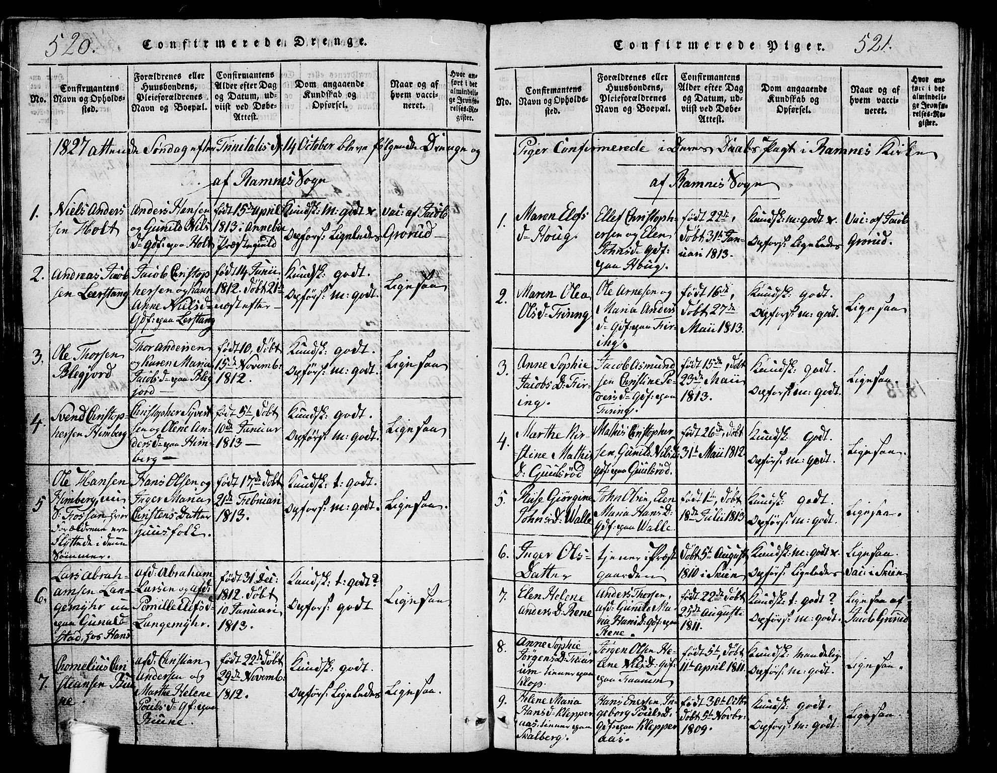 Ramnes kirkebøker, AV/SAKO-A-314/G/Ga/L0001: Parish register (copy) no. I 1, 1813-1847, p. 520-521