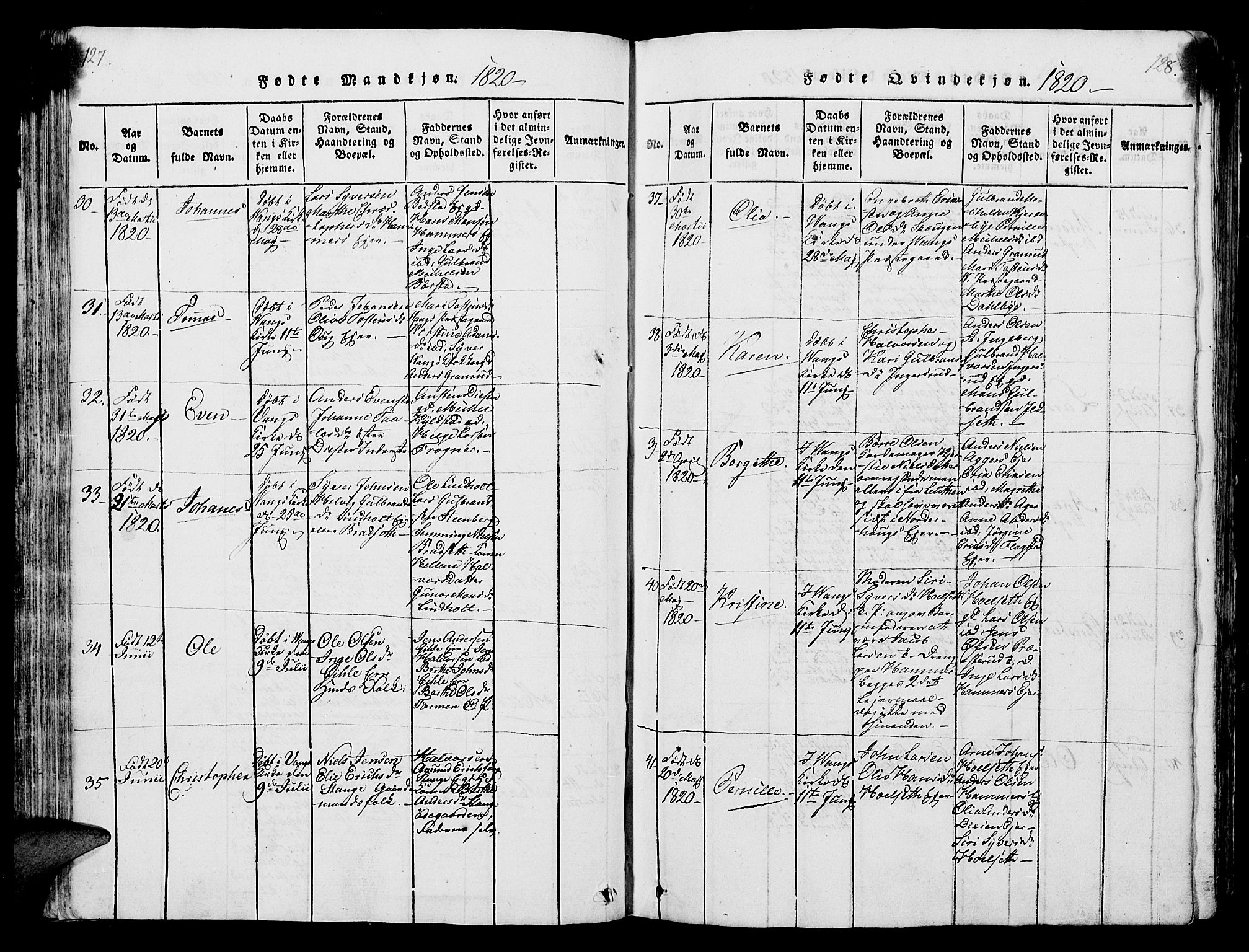 Vang prestekontor, Hedmark, AV/SAH-PREST-008/H/Ha/Hab/L0004: Parish register (copy) no. 4, 1813-1827, p. 127-128